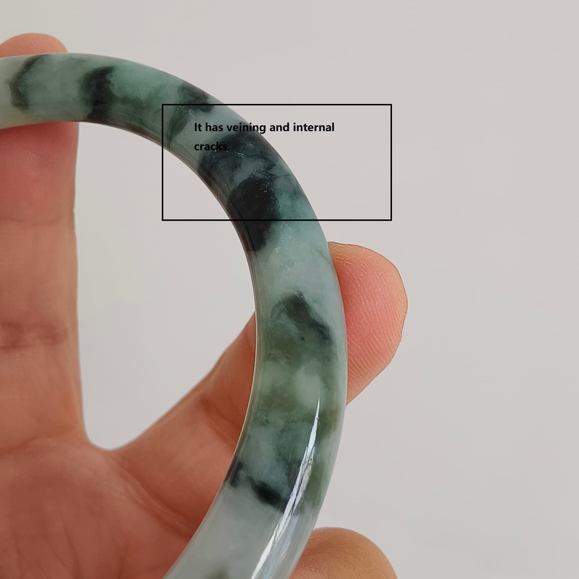 DDP 60mm Natural Type A Certificated Green White Moss In Snow Burmese Jadeite Round Band Bangle