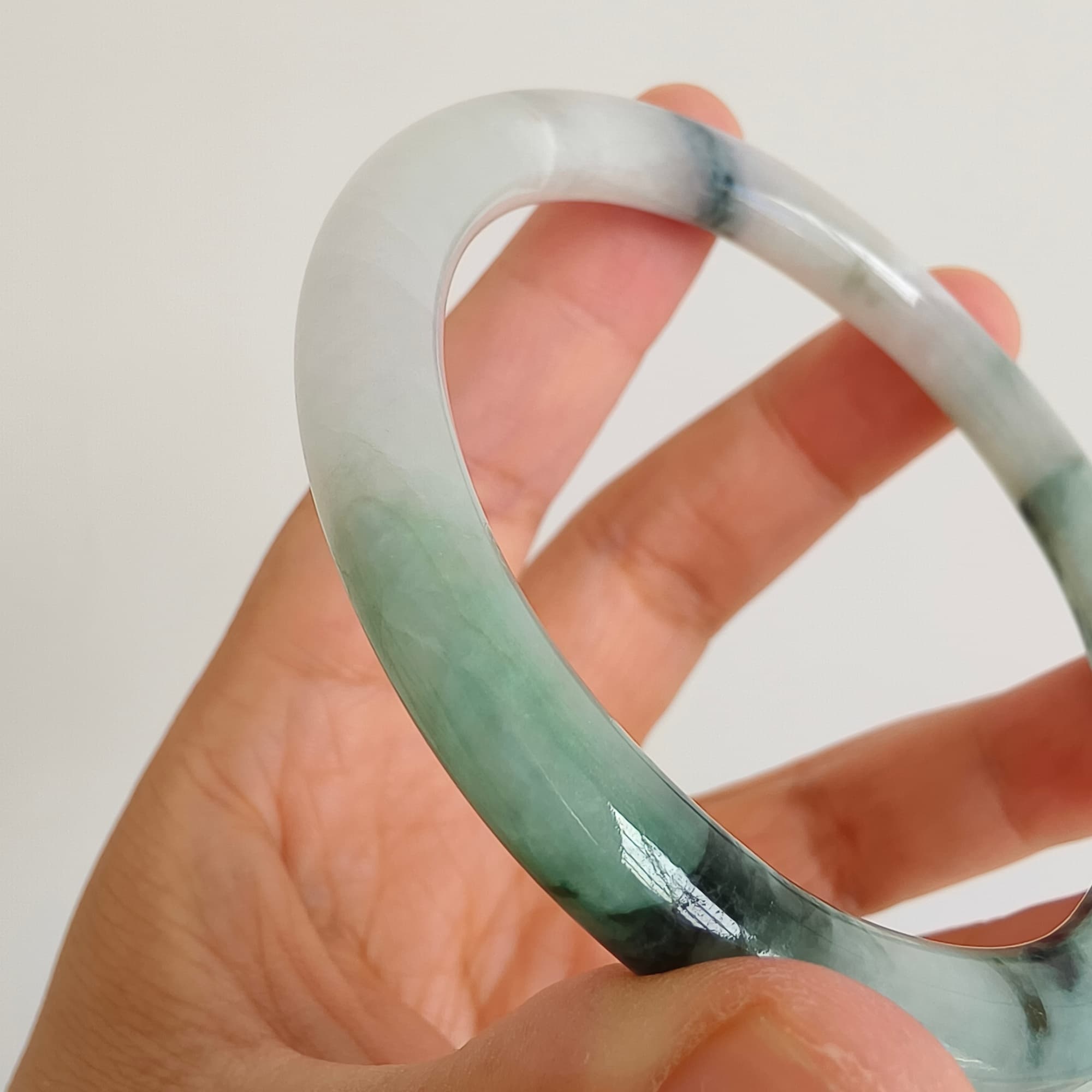 DDP 60mm Natural Type A Certificated Green White Moss In Snow Burmese Jadeite Round Band Bangle