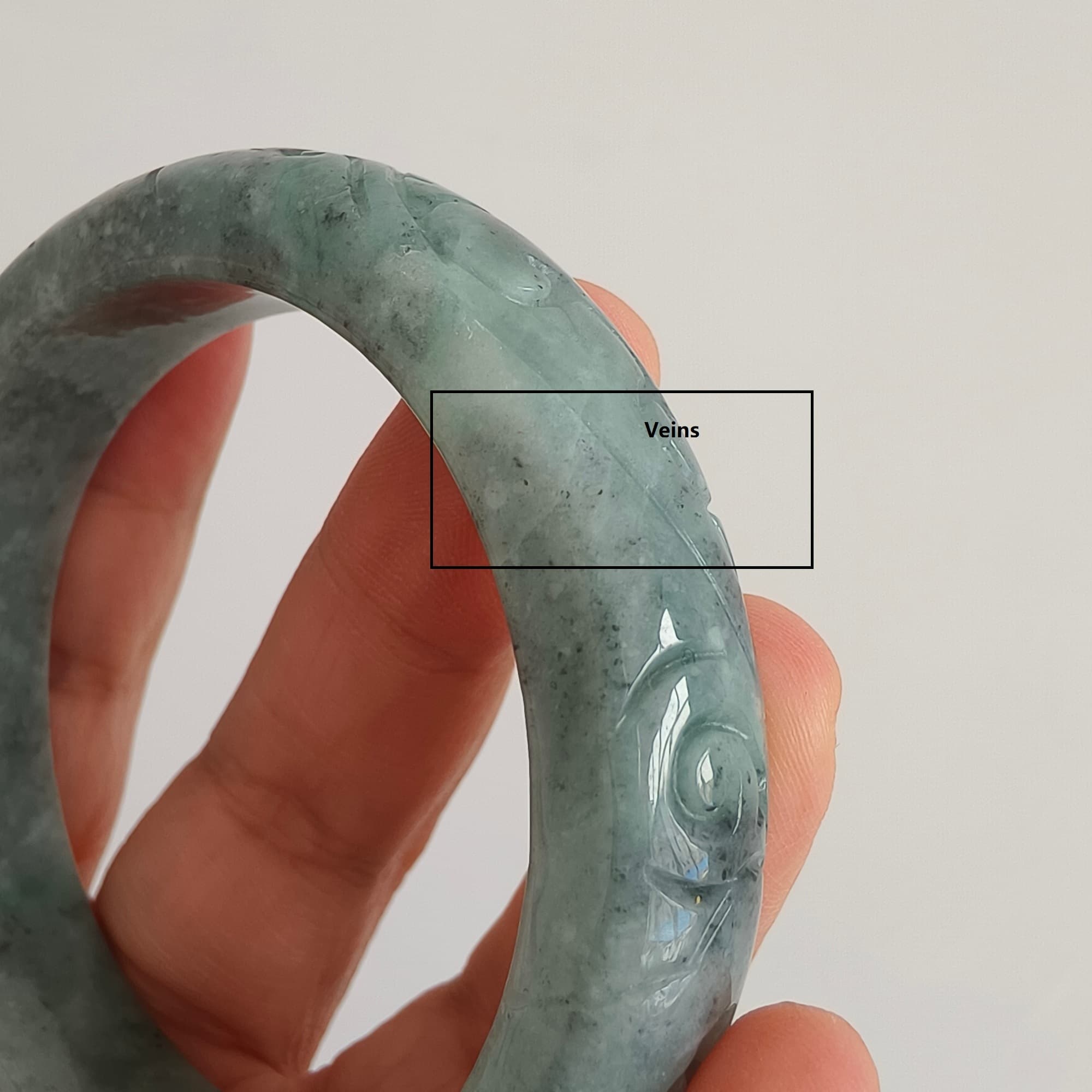DDP 56mm Natural Type A Black Chicken Species Burmese Jadeite Round Band Bangle With Ruyi Carved