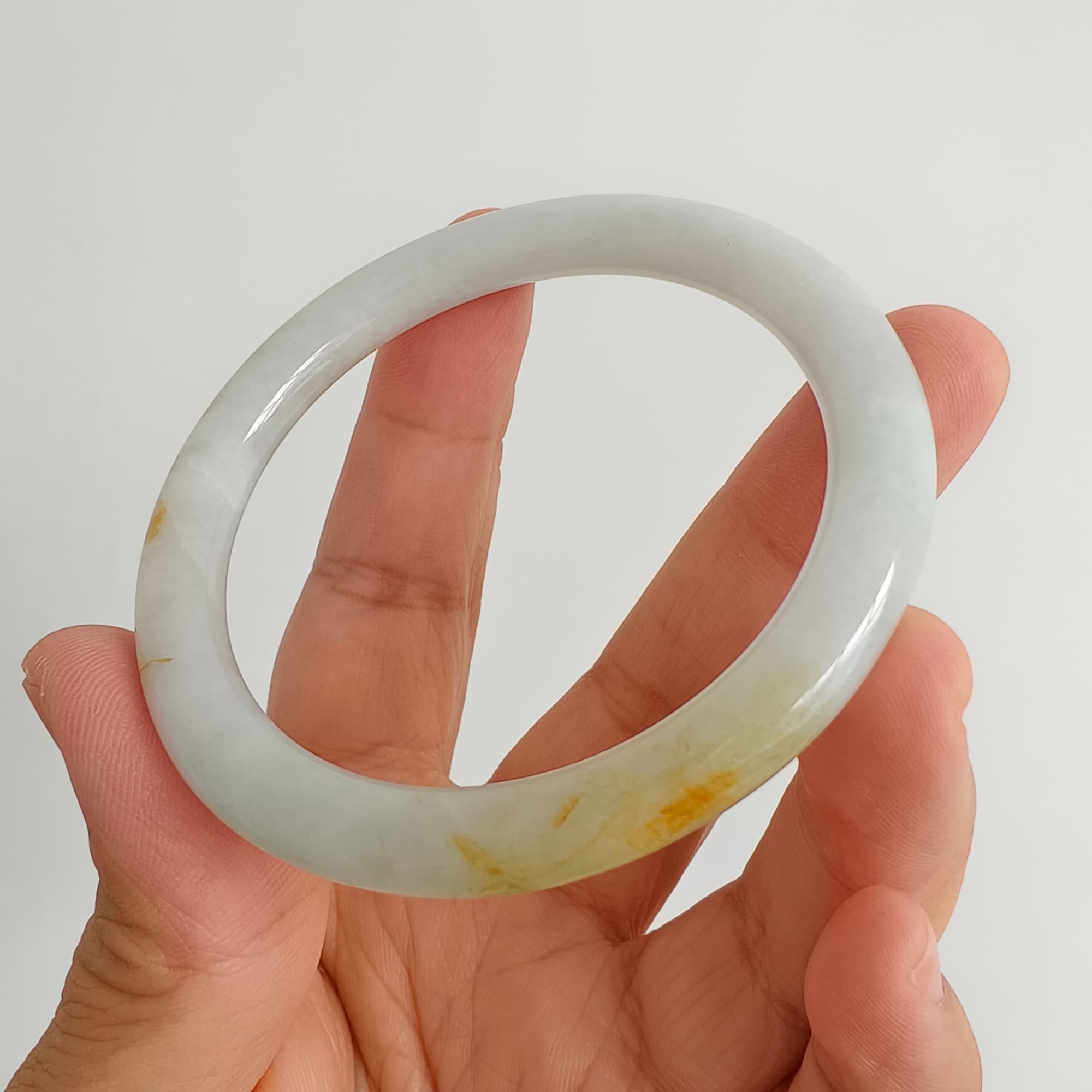 52.5mm Natural Certificated Type A White Yellow Burmese Jadeite Round Band Bangle