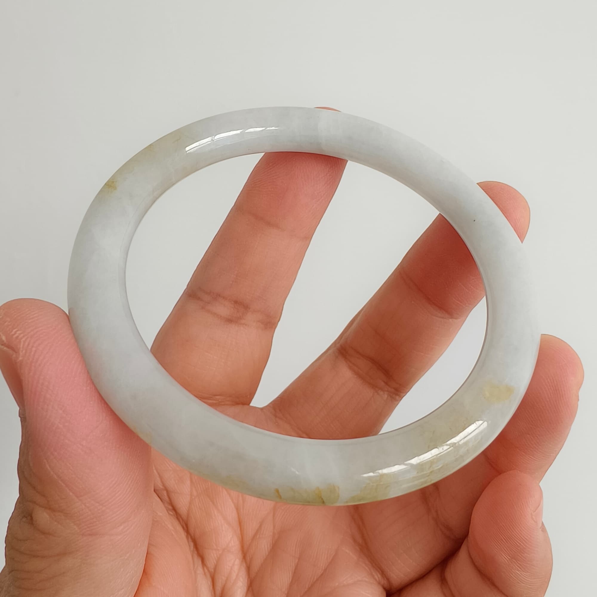 52.5mm Natural Certificated Type A White Yellow Burmese Jadeite Round Band Bangle