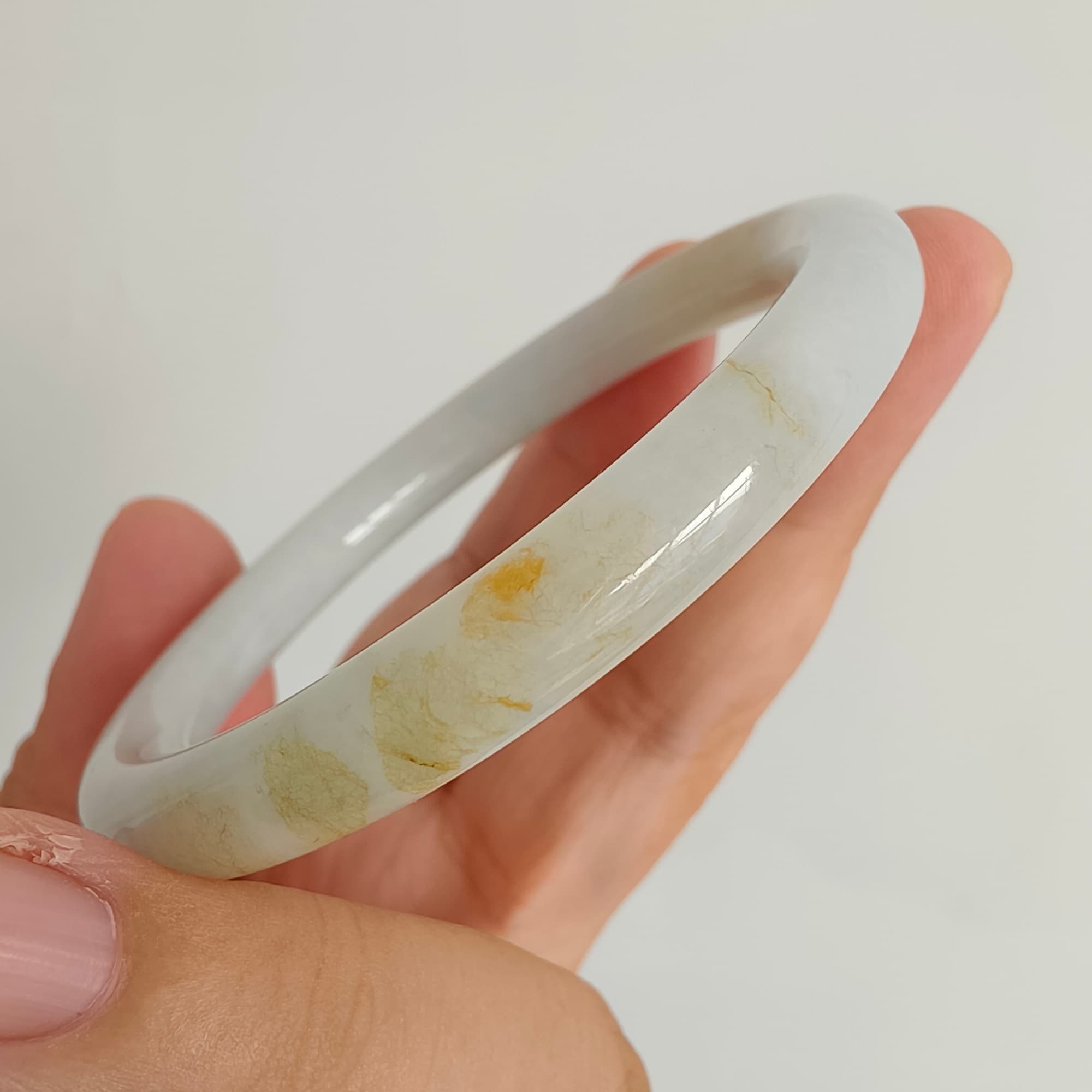 52.5mm Natural Certificated Type A White Yellow Burmese Jadeite Round Band Bangle