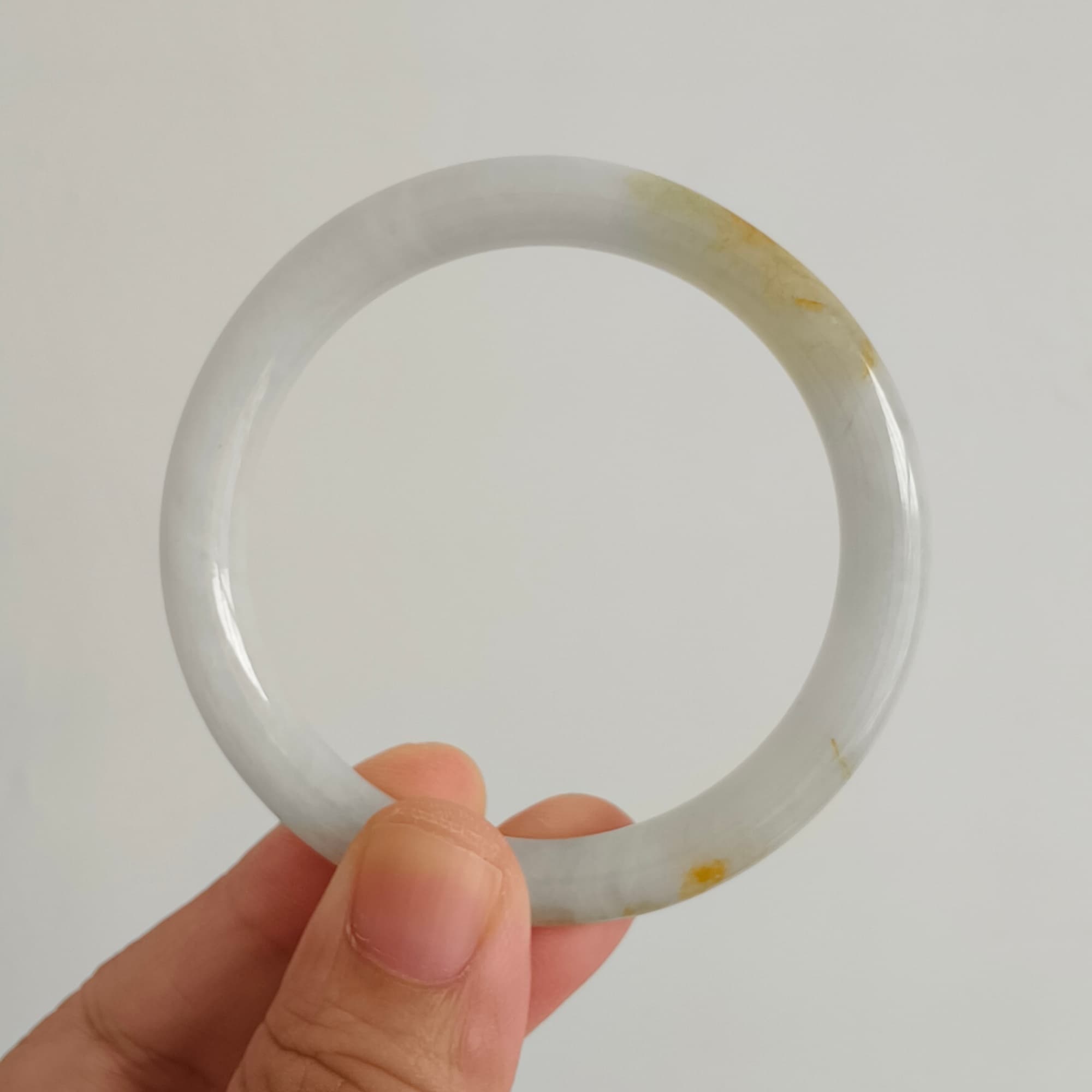 52.5mm Natural Certificated Type A White Yellow Burmese Jadeite Round Band Bangle