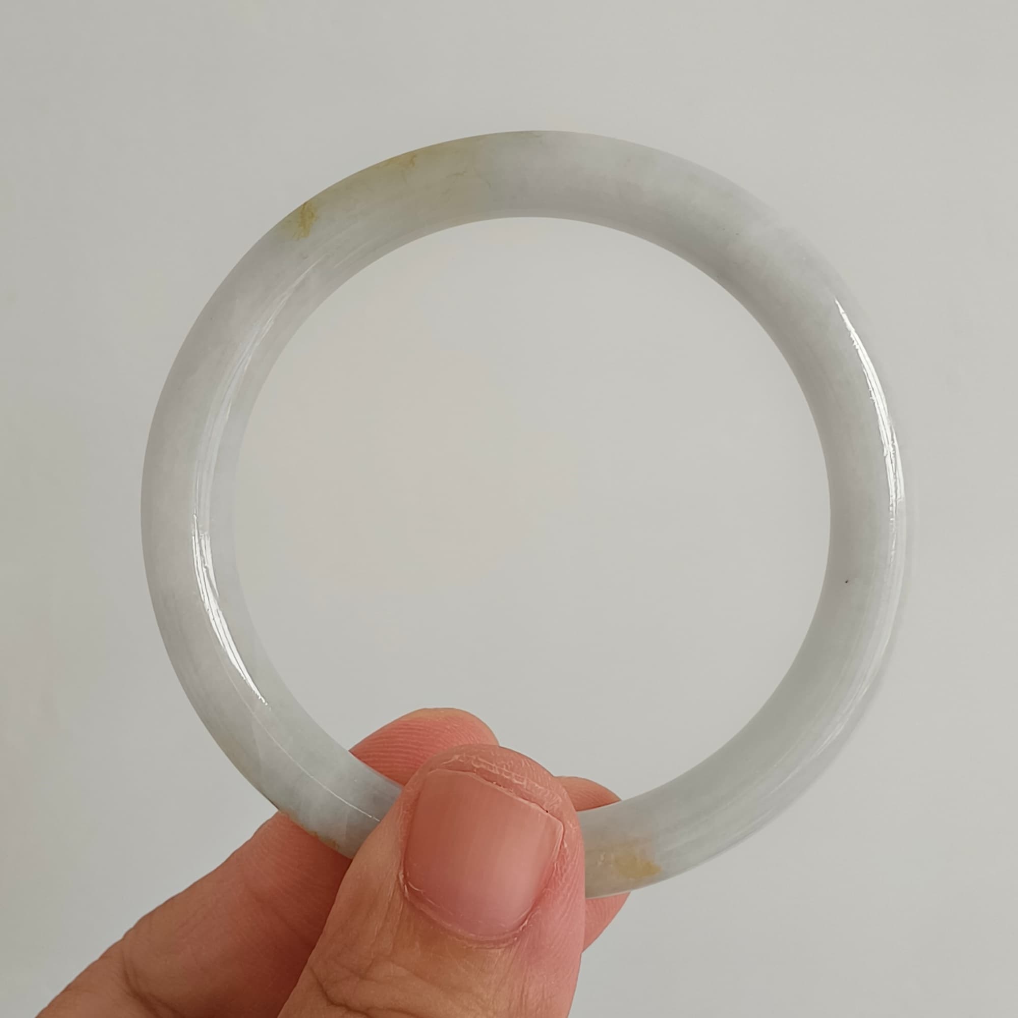 52.5mm Natural Certificated Type A White Yellow Burmese Jadeite Round Band Bangle