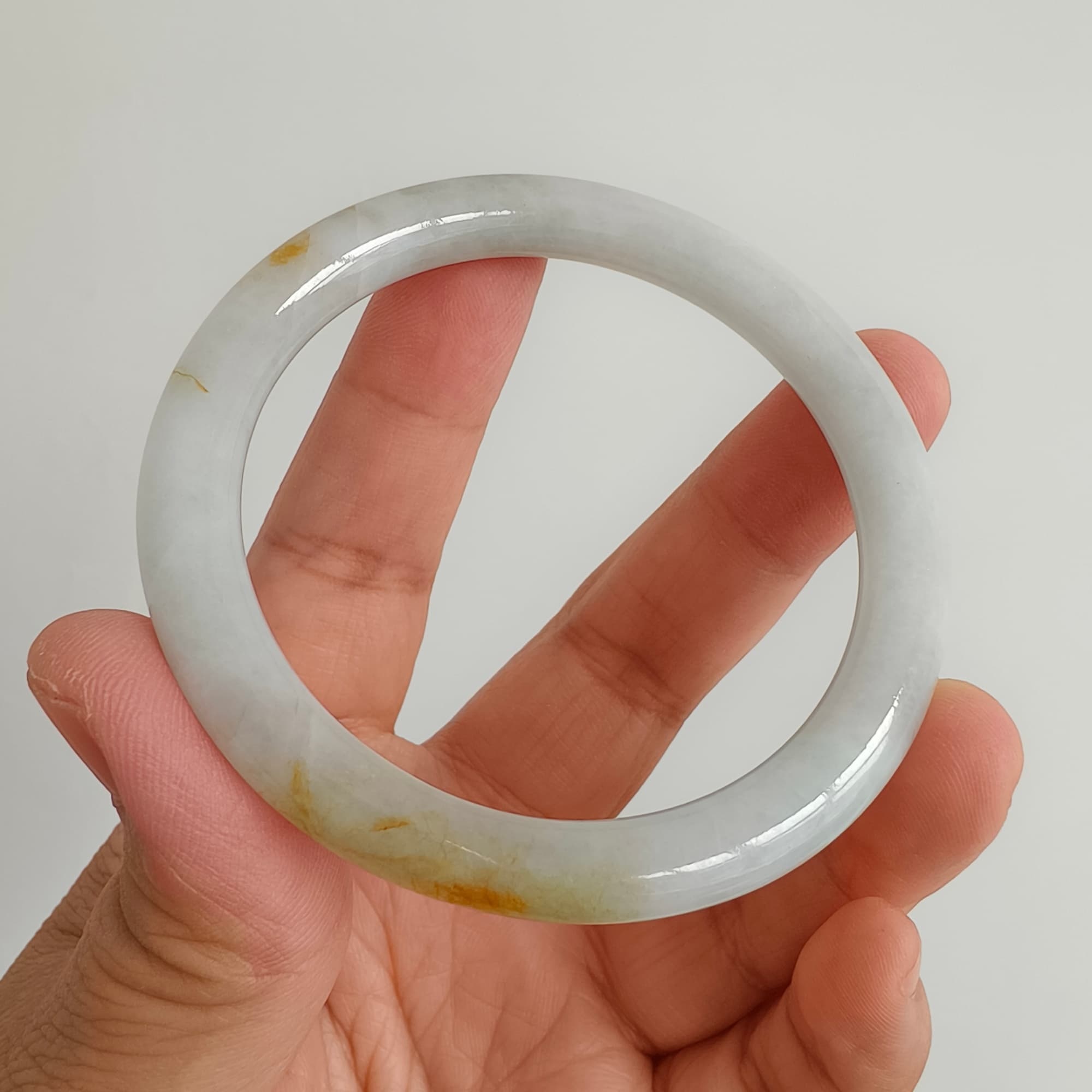 52.5mm Natural Certificated Type A White Yellow Burmese Jadeite Round Band Bangle
