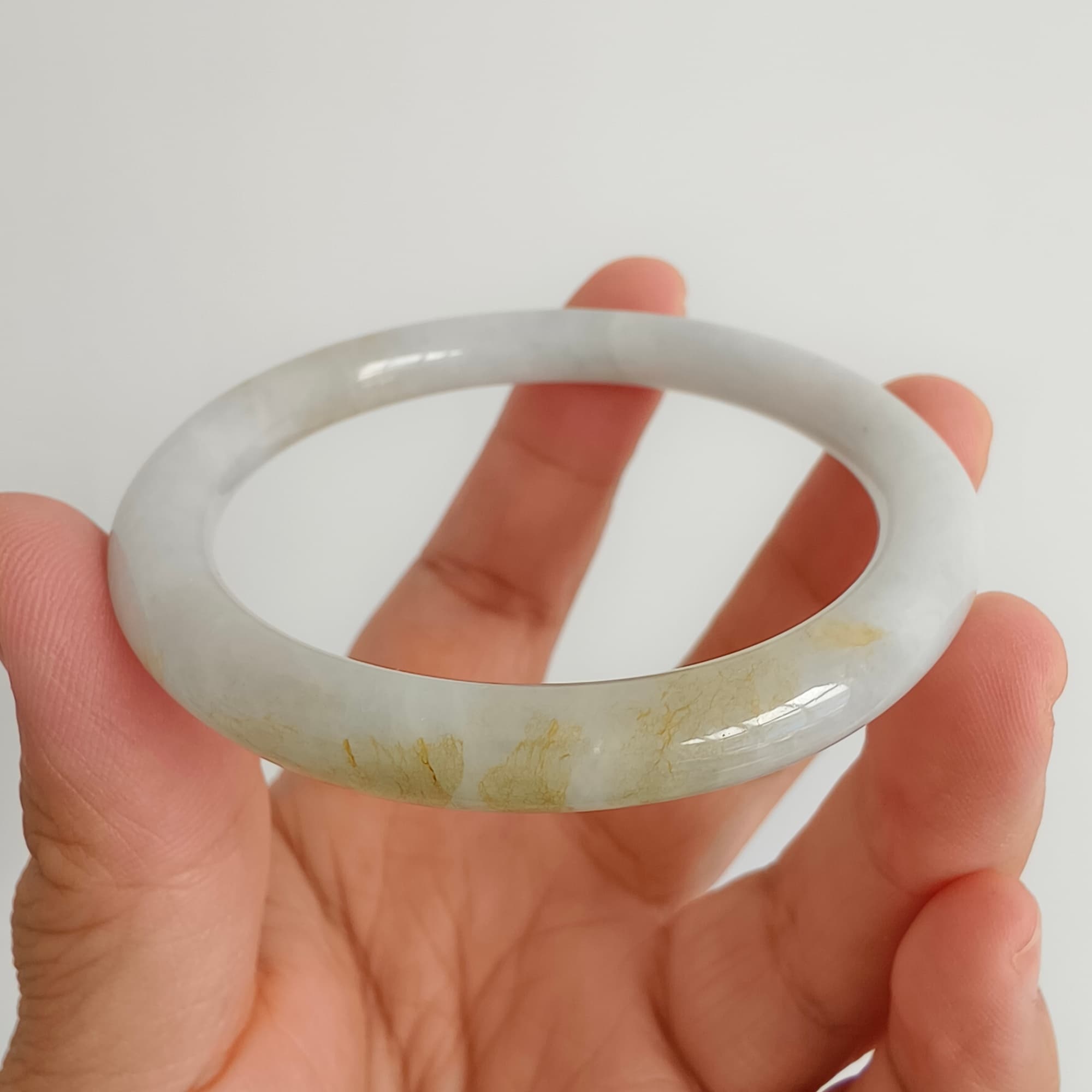 52.5mm Natural Certificated Type A White Yellow Burmese Jadeite Round Band Bangle