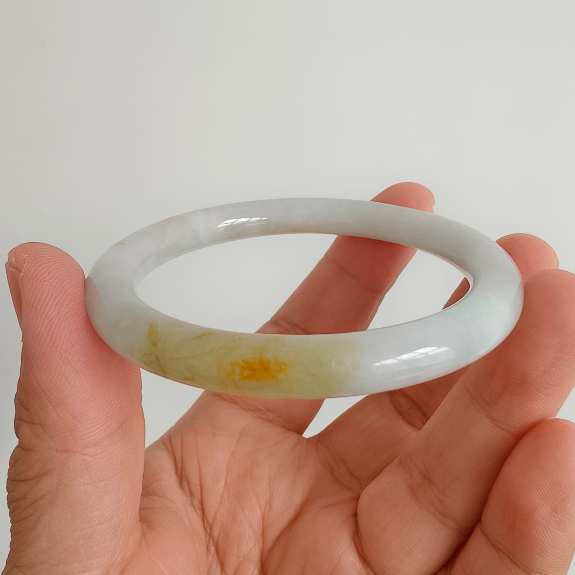 52.5mm Natural Certificated Type A White Yellow Burmese Jadeite Round Band Bangle