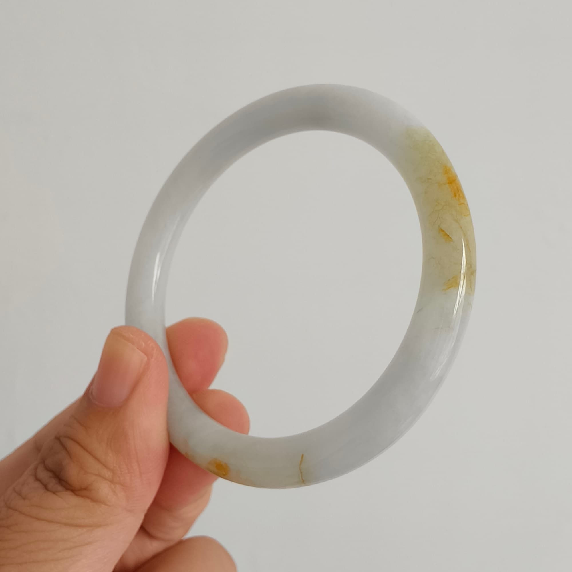 52.5mm Natural Certificated Type A White Yellow Burmese Jadeite Round Band Bangle