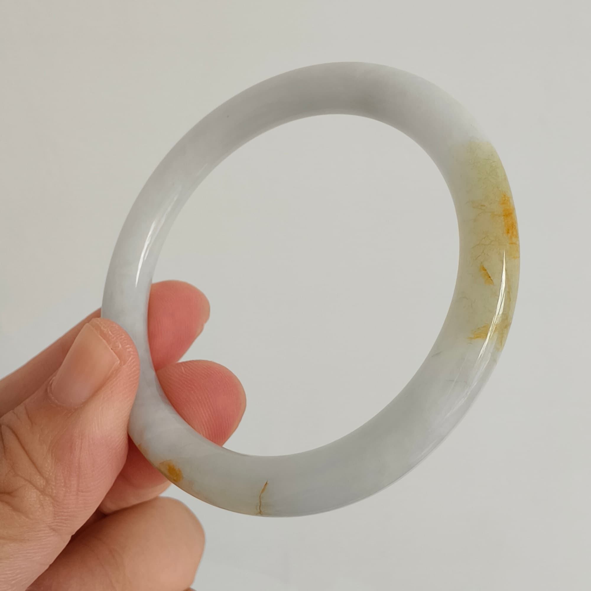 52.5mm Natural Certificated Type A White Yellow Burmese Jadeite Round Band Bangle
