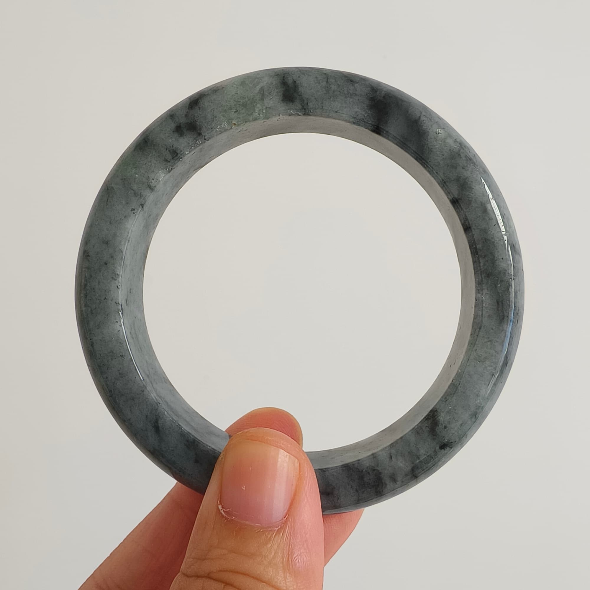 55.5mm Natural Type A Black Chicken Species Burmese Jadeite Round Band Bangle
