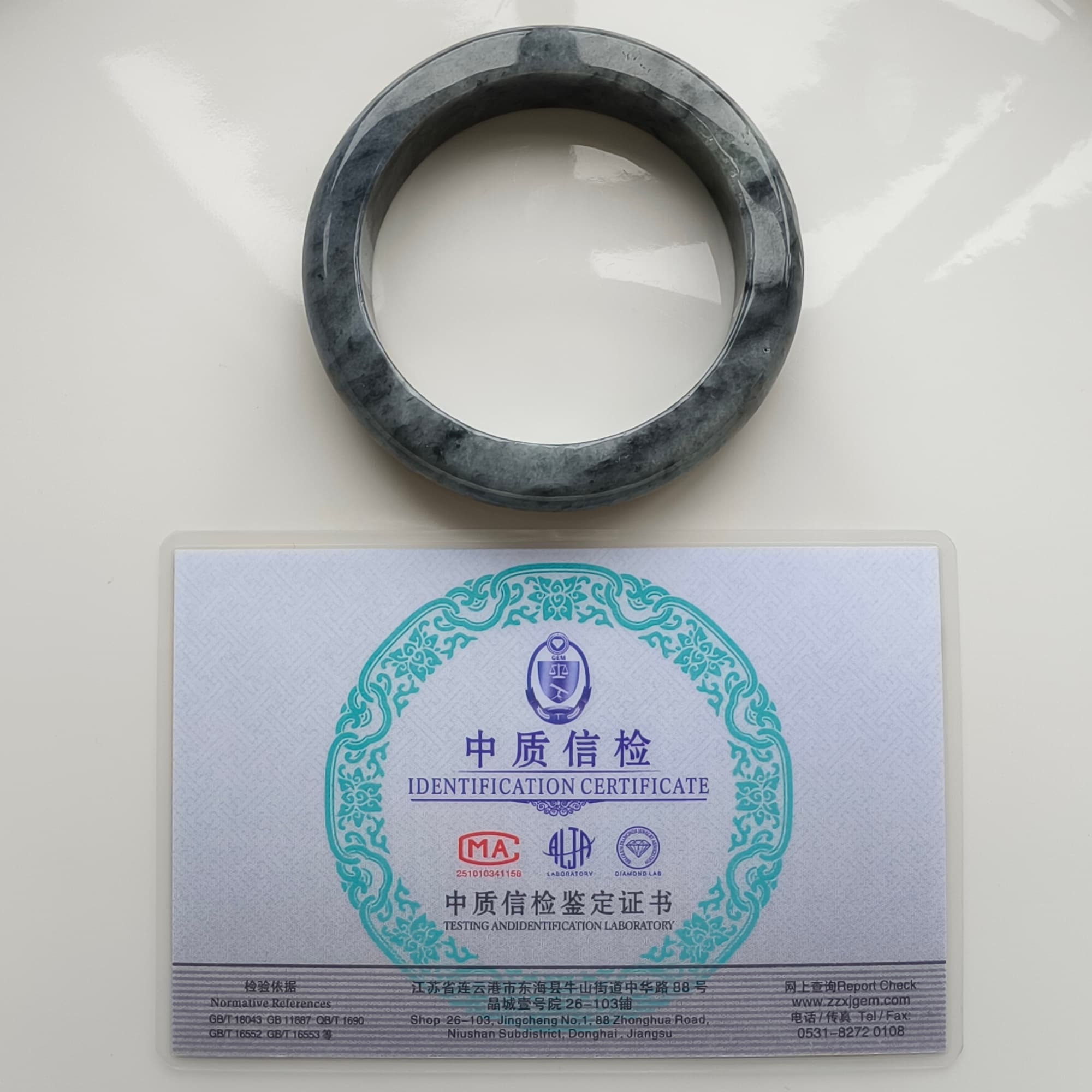 55.5mm Natural Type A Black Chicken Species Burmese Jadeite Round Band Bangle
