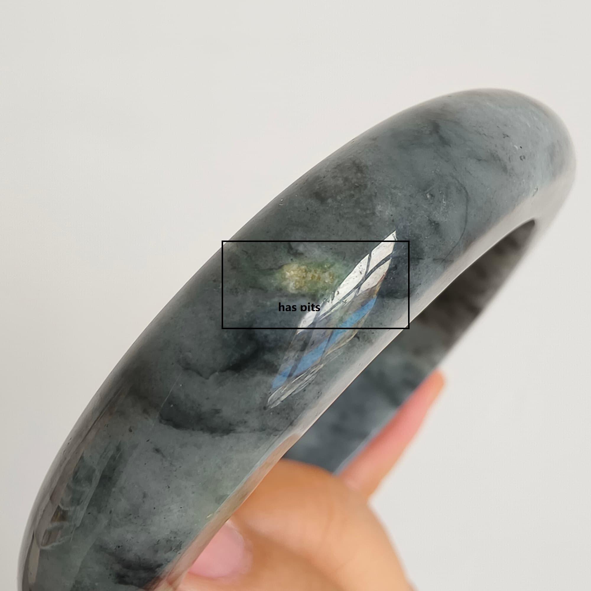 55.5mm Natural Type A Black Chicken Species Burmese Jadeite Round Band Bangle