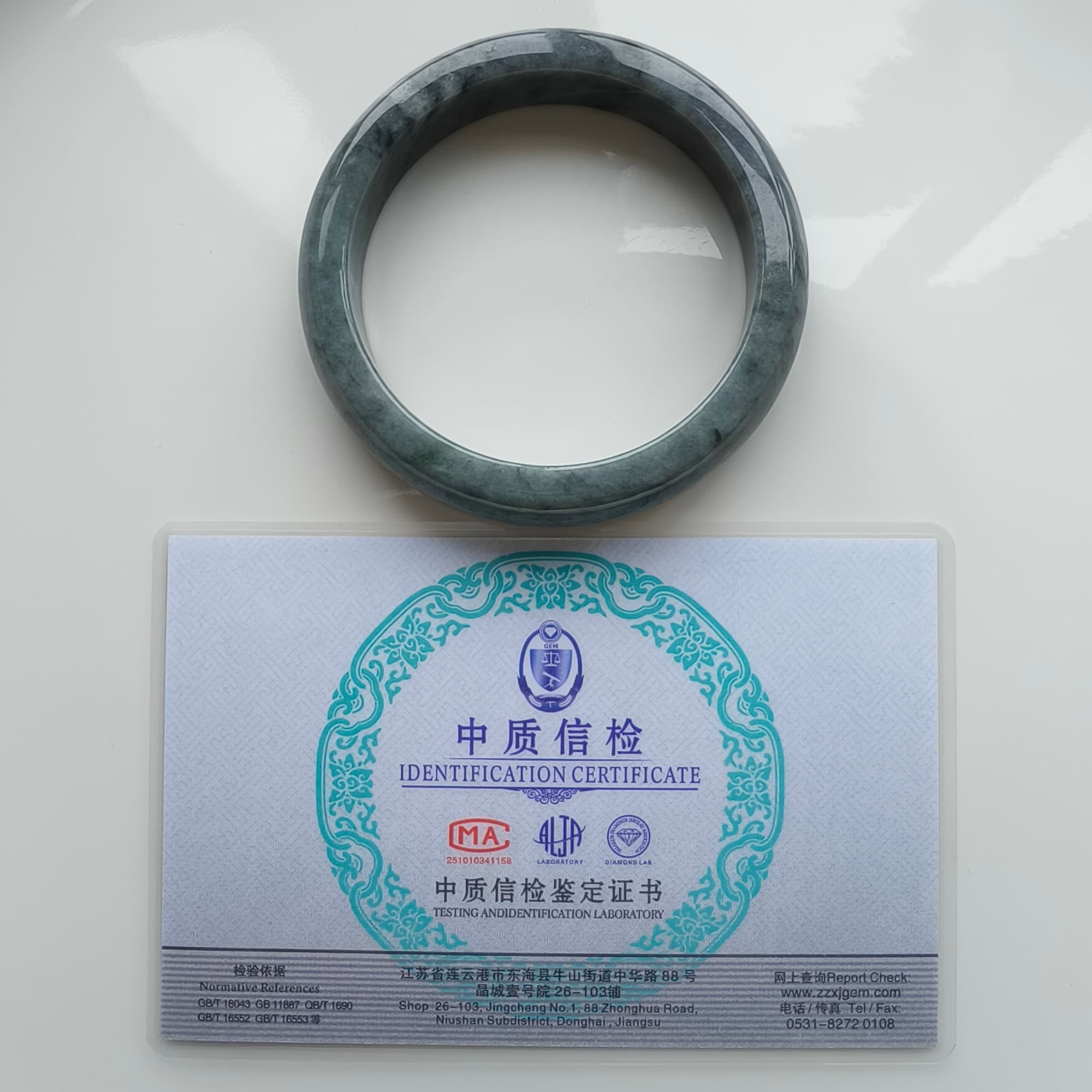 DDP 57.5mm Natural Type A Black Chicken Species Burmese Jadeite Round Band Bangle