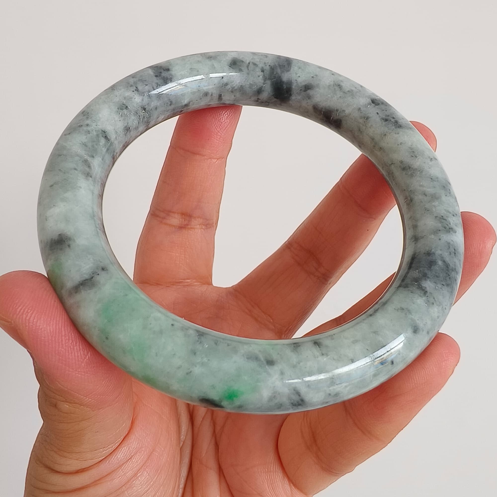 DDP 62mm Natural Type A Black Chicken Species Burmese Jadeite Round Band Bangle