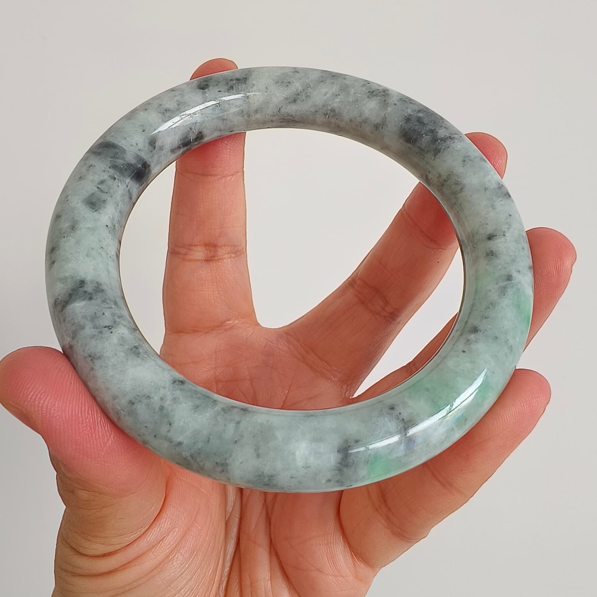 DDP 62mm Natural Type A Black Chicken Species Burmese Jadeite Round Band Bangle
