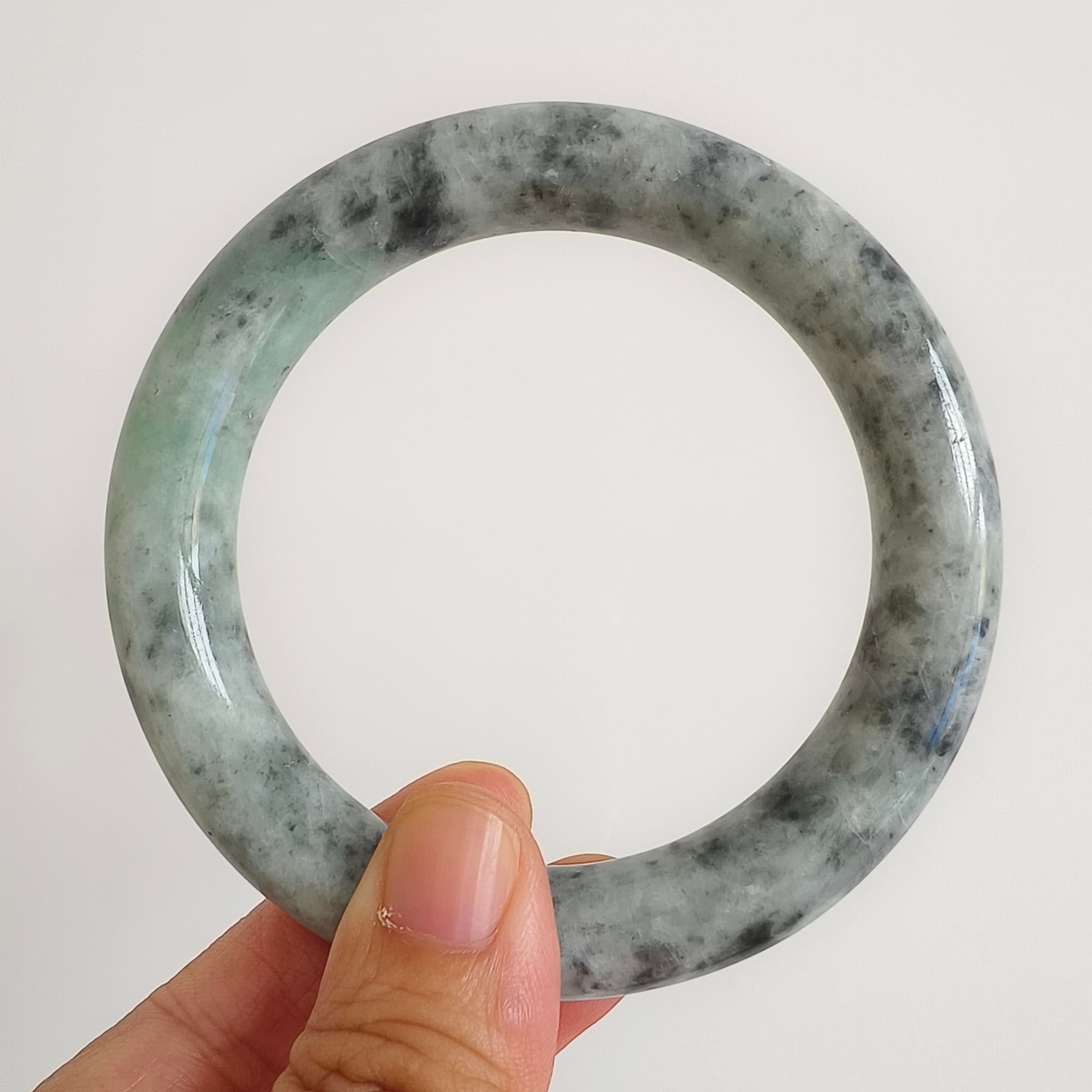 DDP 62mm Natural Type A Black Chicken Species Burmese Jadeite Round Band Bangle