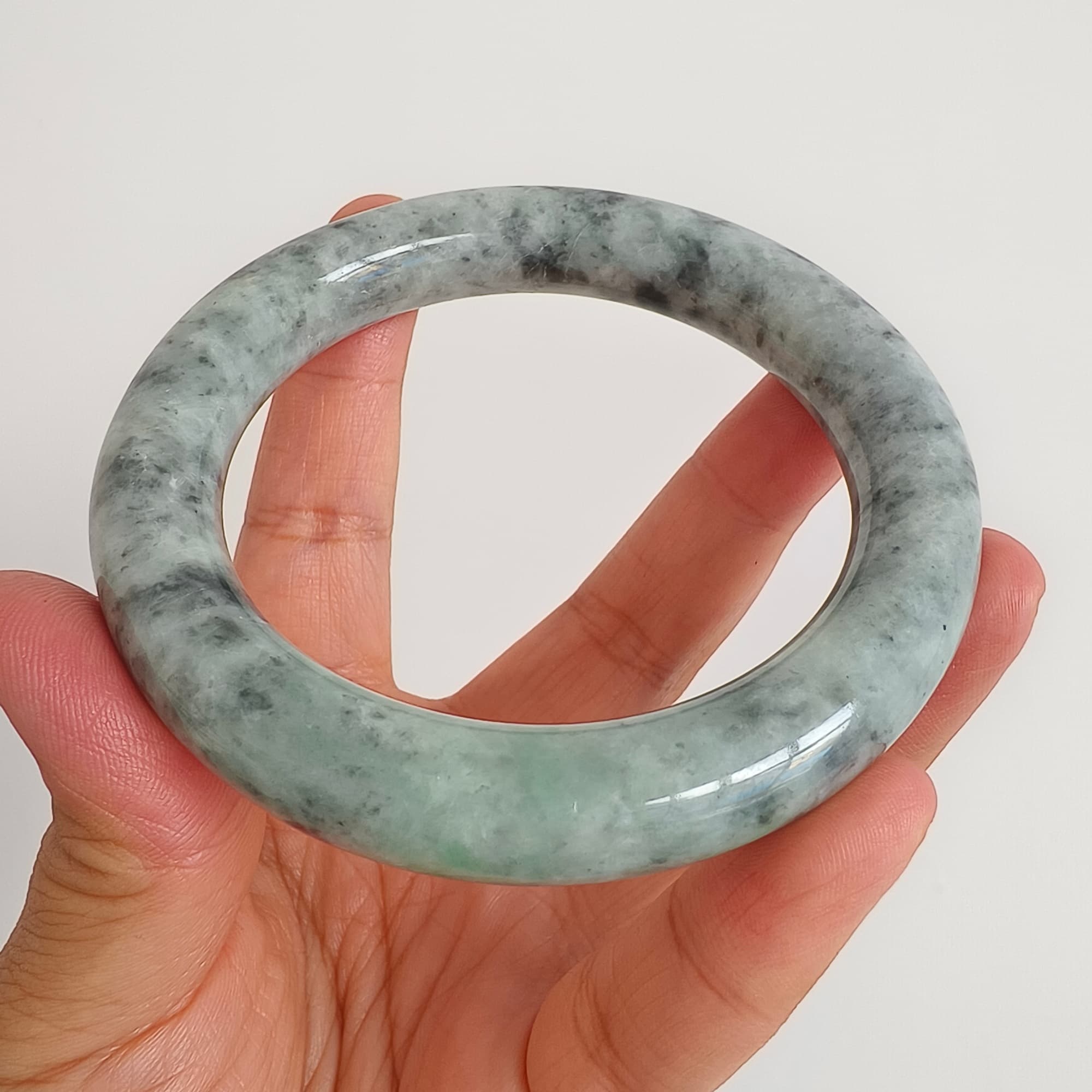 DDP 62mm Natural Type A Black Chicken Species Burmese Jadeite Round Band Bangle