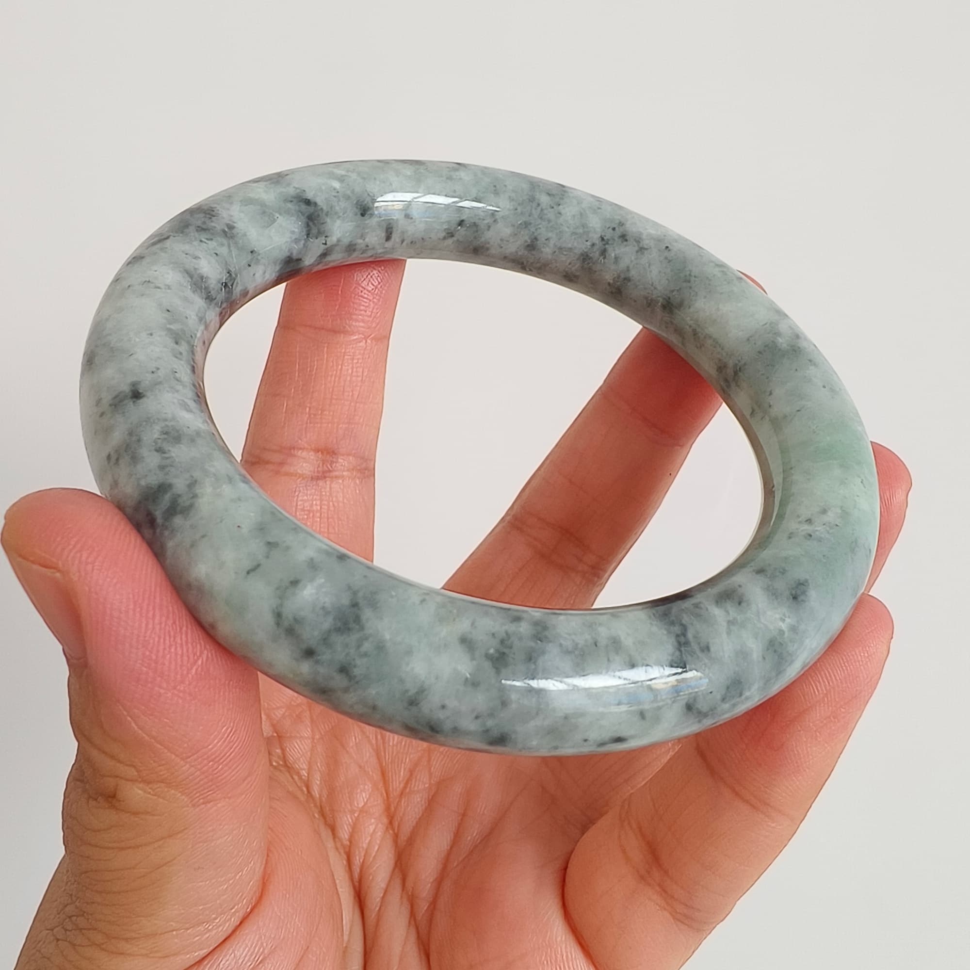 DDP 62mm Natural Type A Black Chicken Species Burmese Jadeite Round Band Bangle