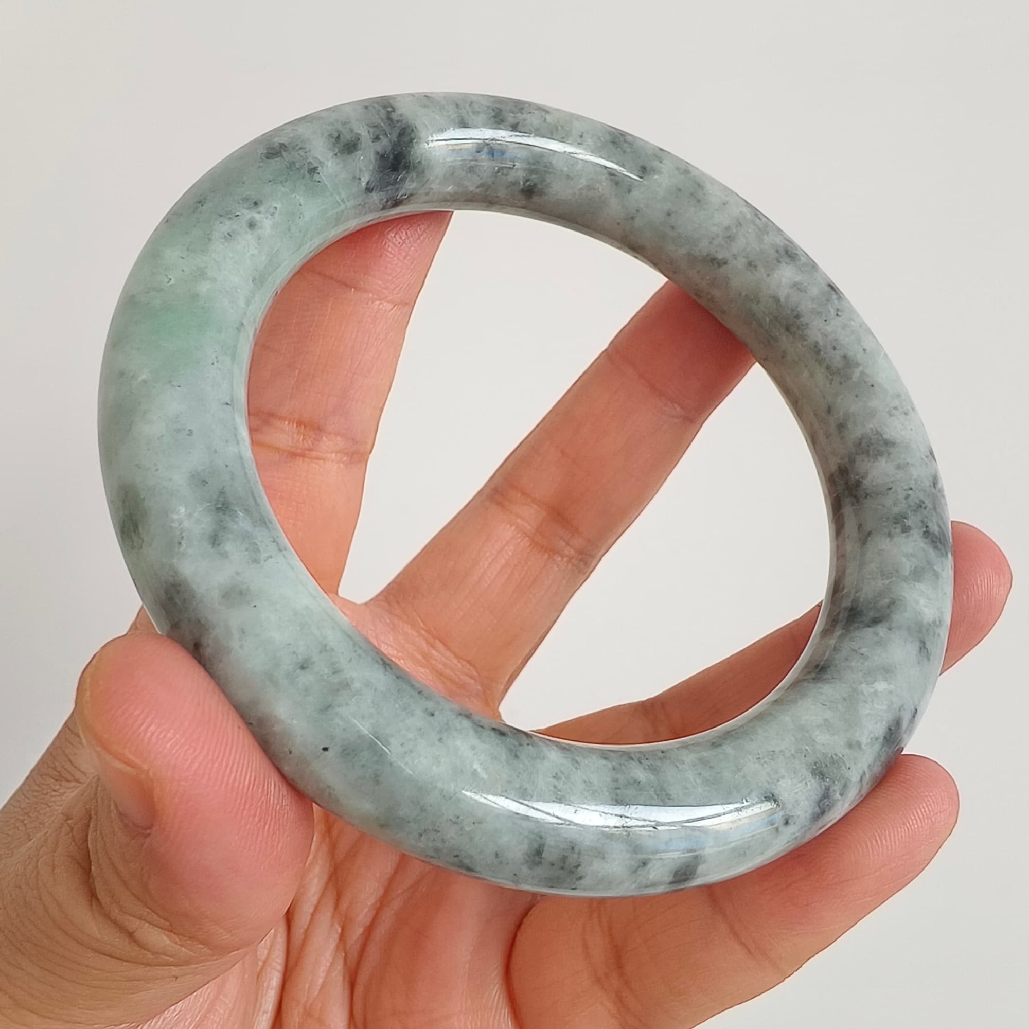 DDP 62mm Natural Type A Black Chicken Species Burmese Jadeite Round Band Bangle