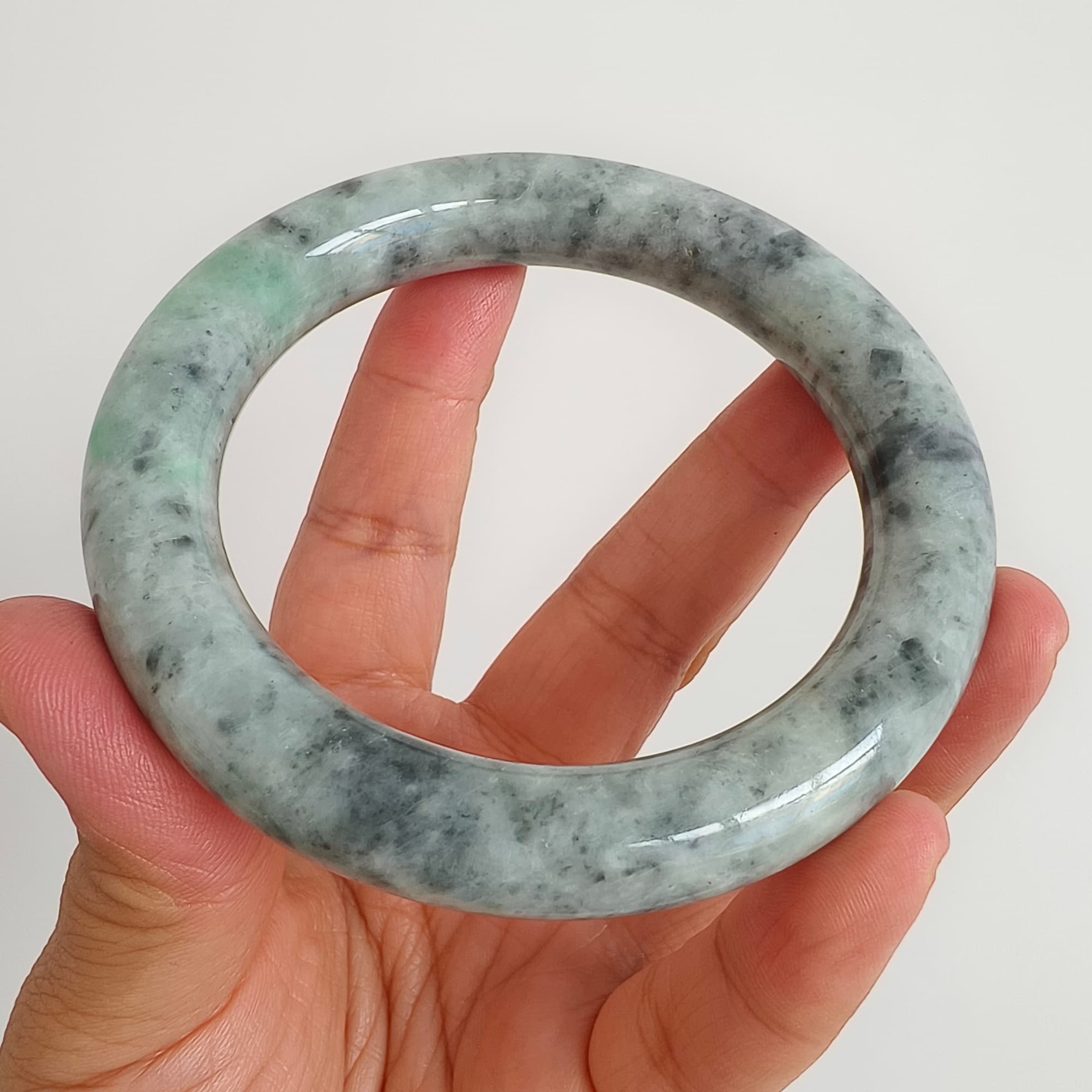 DDP 62mm Natural Type A Black Chicken Species Burmese Jadeite Round Band Bangle