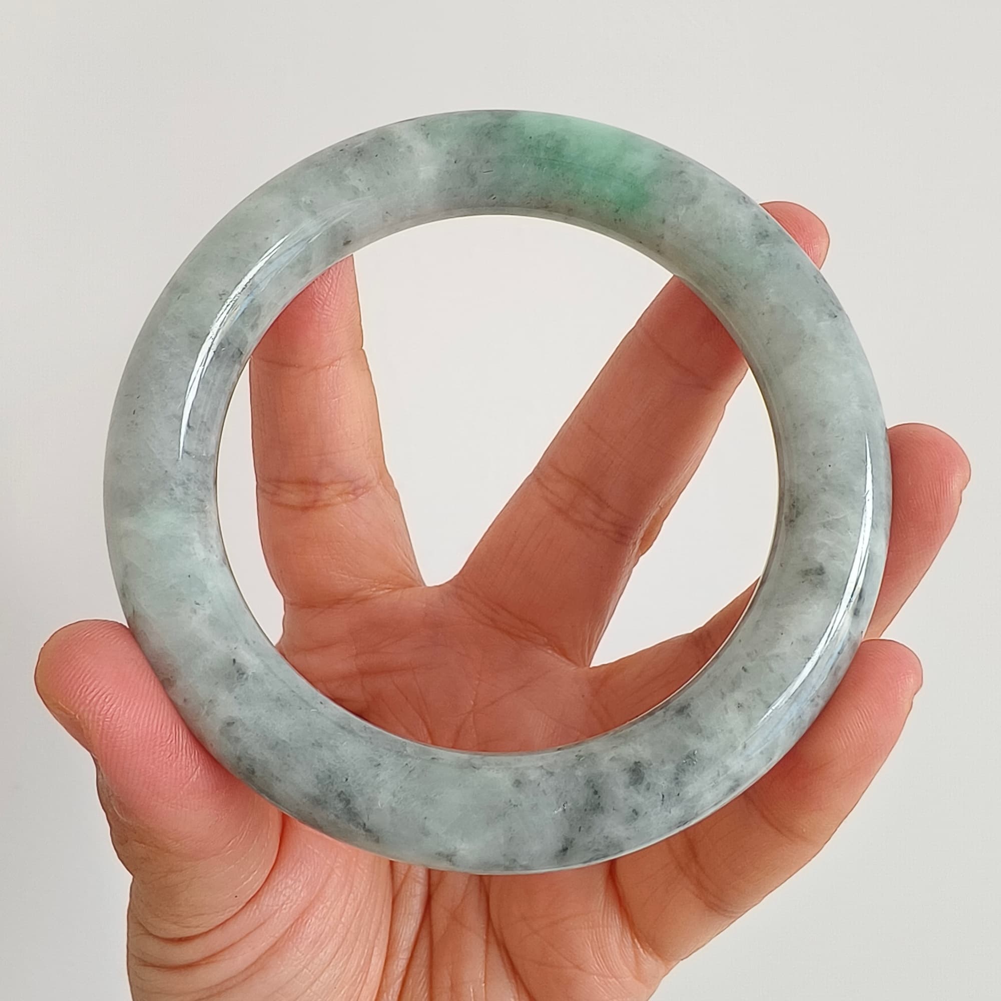 DDP 62mm Natural Type A Black Chicken Species Burmese Jadeite Round Band Bangle