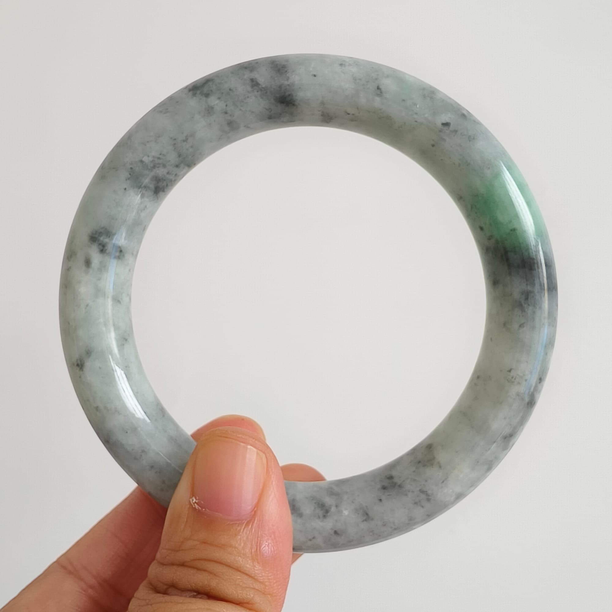 DDP 62mm Natural Type A Black Chicken Species Burmese Jadeite Round Band Bangle