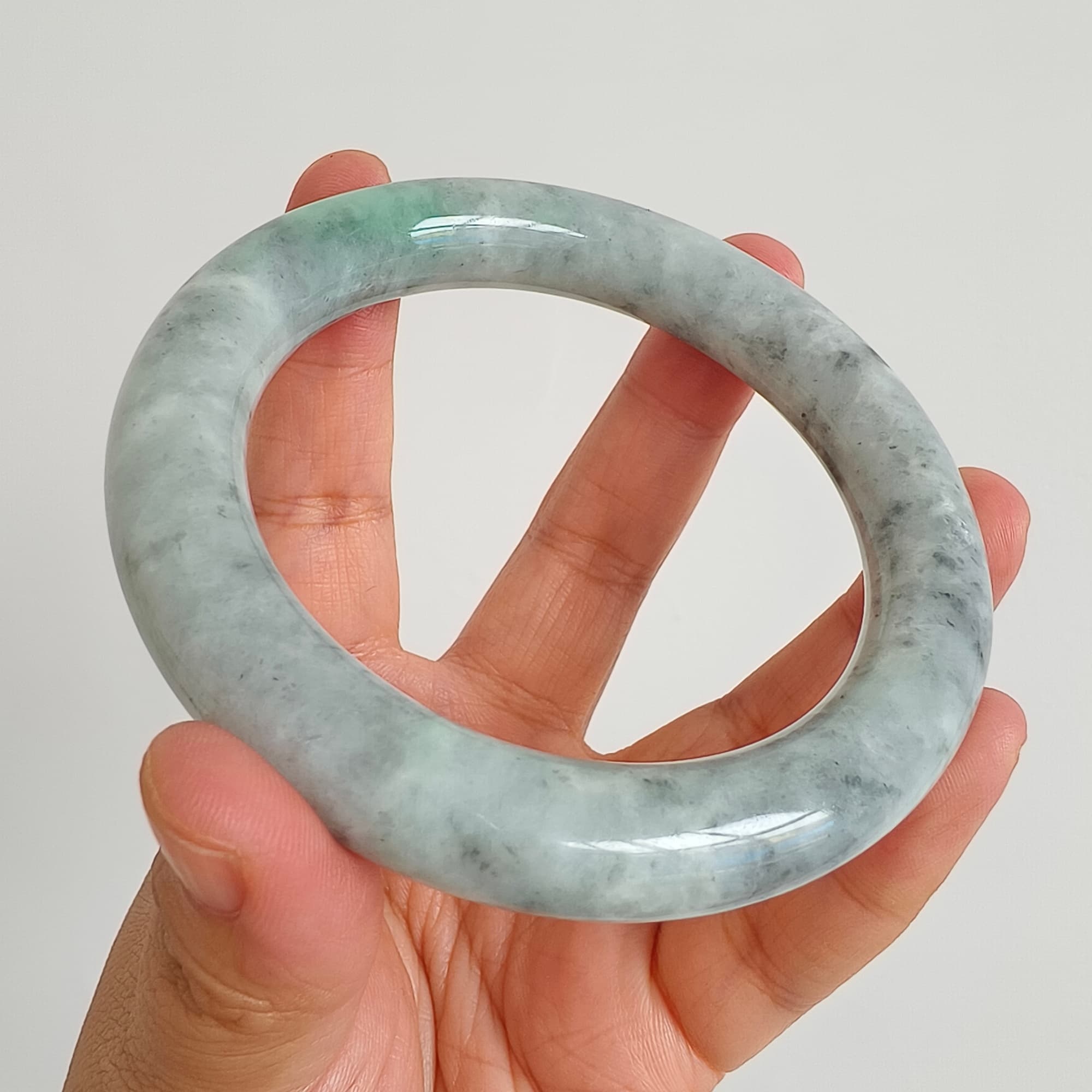 DDP 62mm Natural Type A Black Chicken Species Burmese Jadeite Round Band Bangle