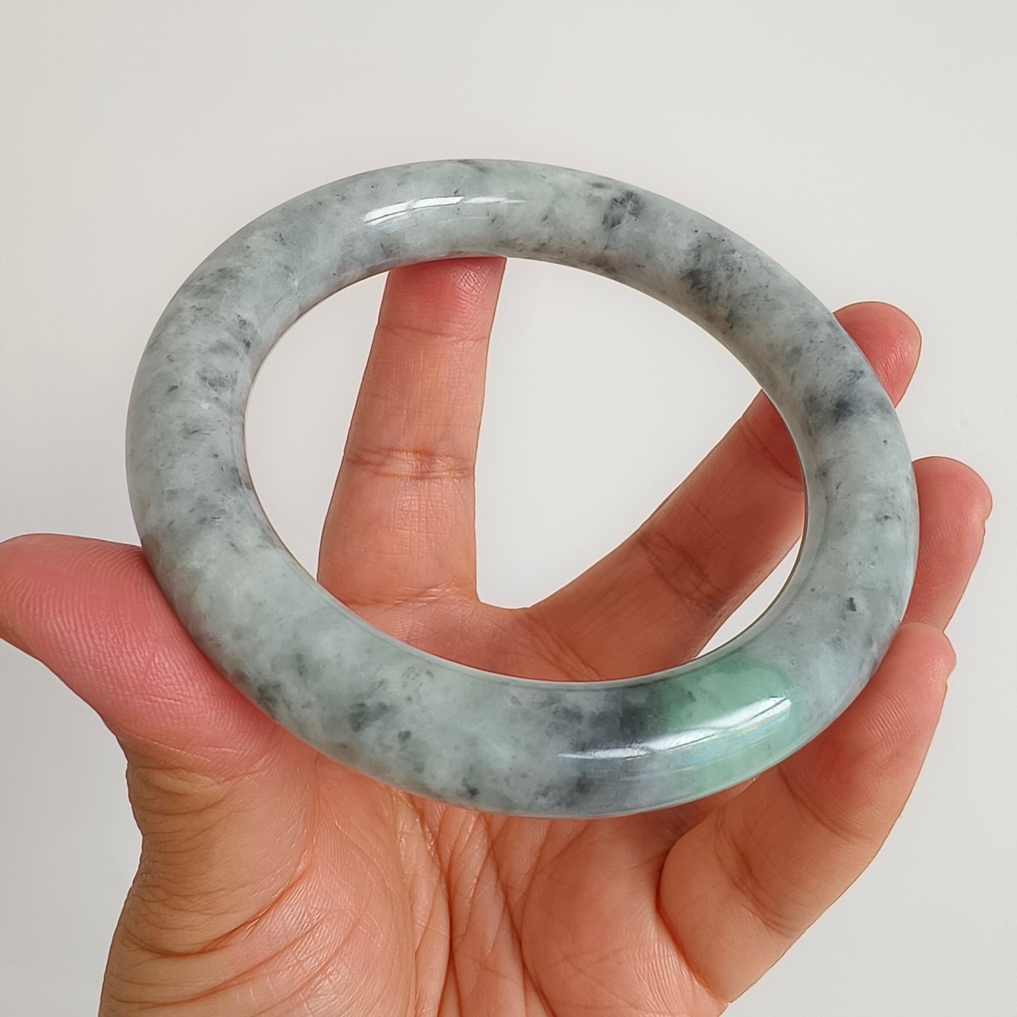 DDP 62mm Natural Type A Black Chicken Species Burmese Jadeite Round Band Bangle