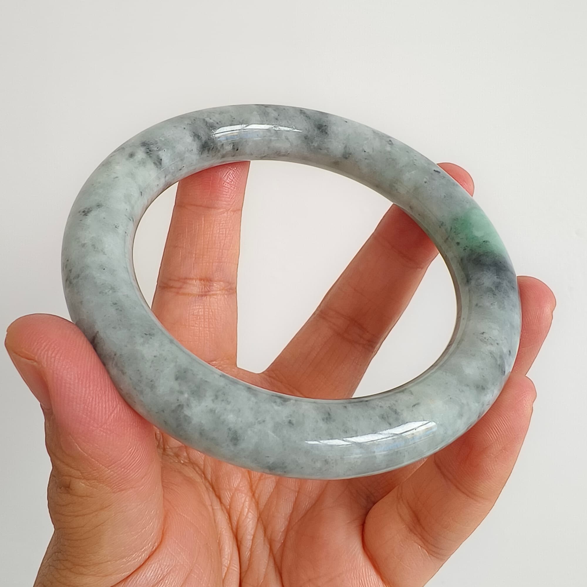 DDP 62mm Natural Type A Black Chicken Species Burmese Jadeite Round Band Bangle