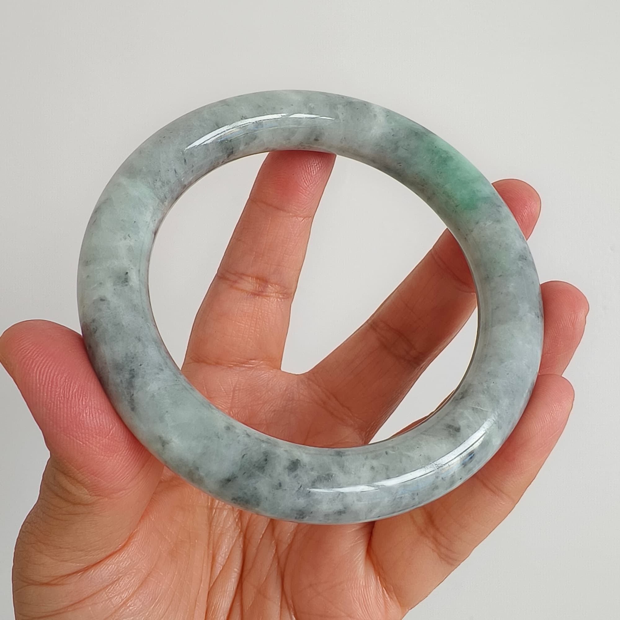 DDP 62mm Natural Type A Black Chicken Species Burmese Jadeite Round Band Bangle