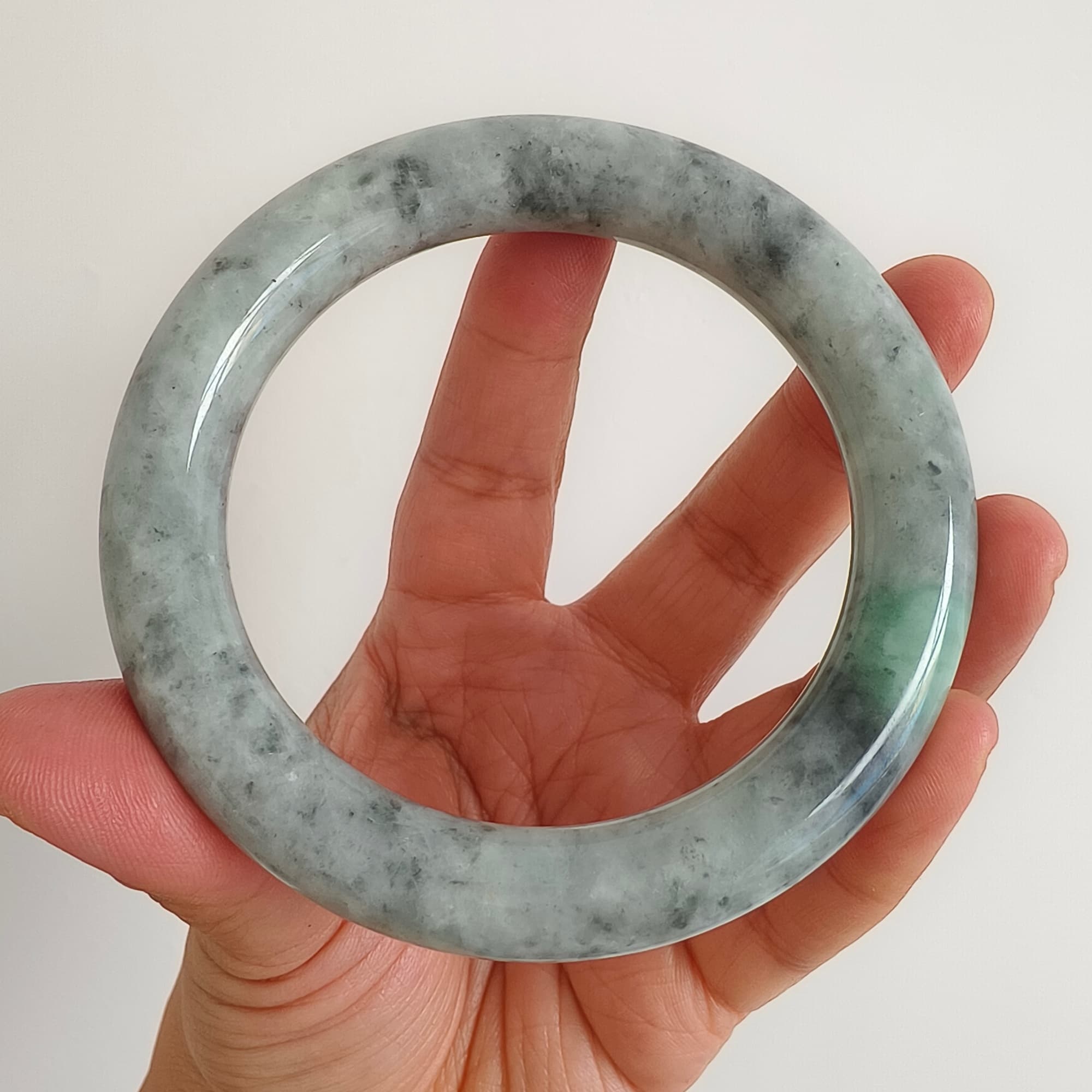 DDP 62mm Natural Type A Black Chicken Species Burmese Jadeite Round Band Bangle