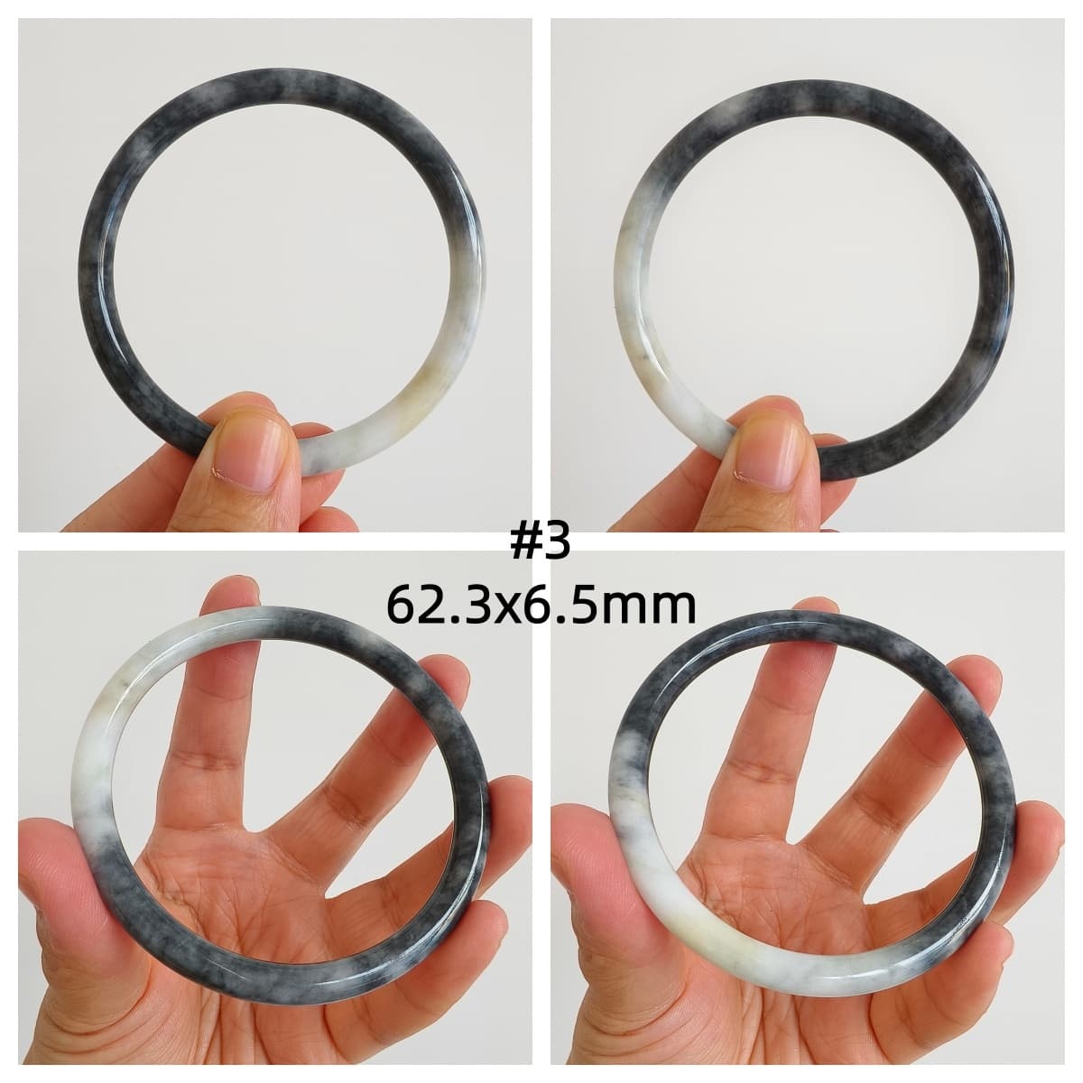 DDP Natural Type A Black Chicken Species Burmese Jadeite Round Band Bangle
