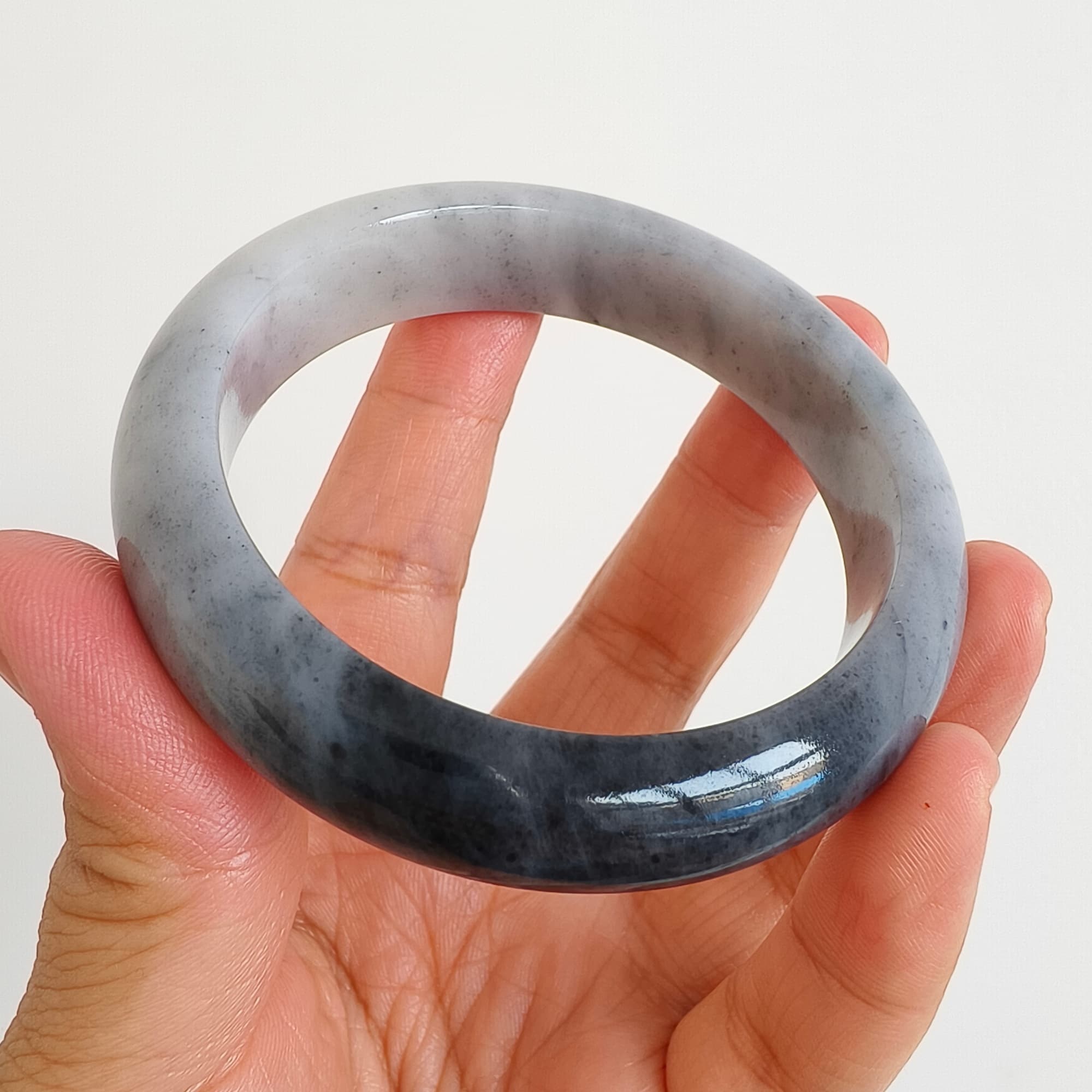 DDP 56.5mm Natural Type A Black Chicken Species Burmese Jadeite Round Band Bangle