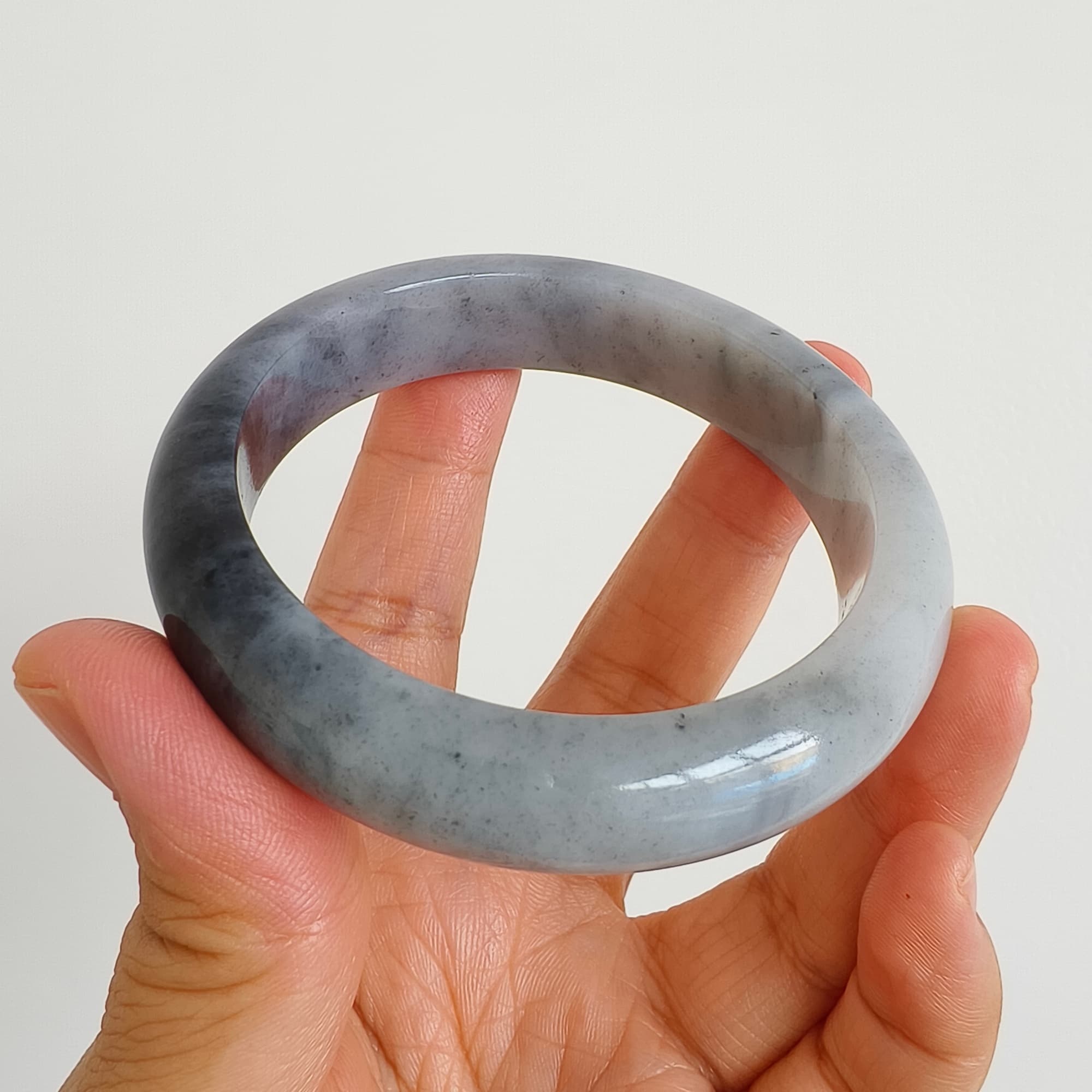 DDP 56.5mm Natural Type A Black Chicken Species Burmese Jadeite Round Band Bangle