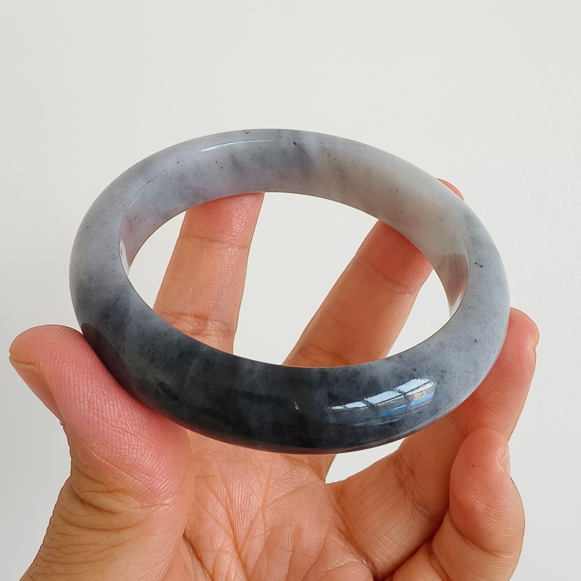 DDP 56.5mm Natural Type A Black Chicken Species Burmese Jadeite Round Band Bangle