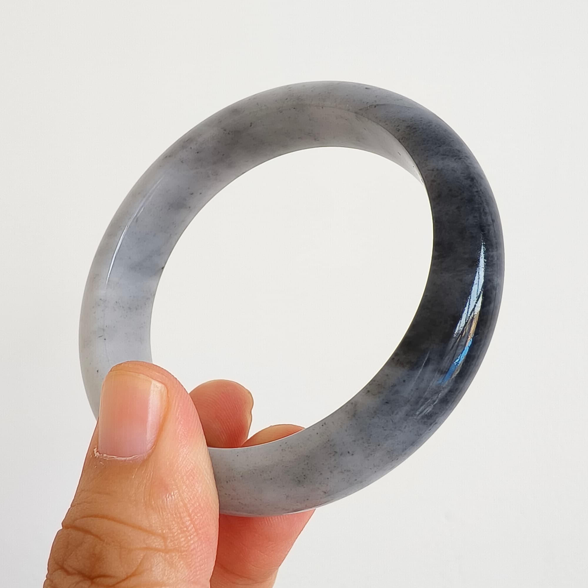 DDP 56.5mm Natural Type A Black Chicken Species Burmese Jadeite Round Band Bangle