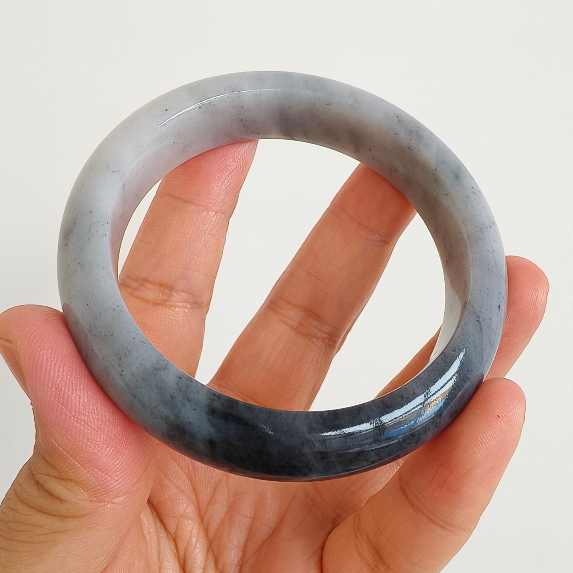 DDP 56.5mm Natural Type A Black Chicken Species Burmese Jadeite Round Band Bangle