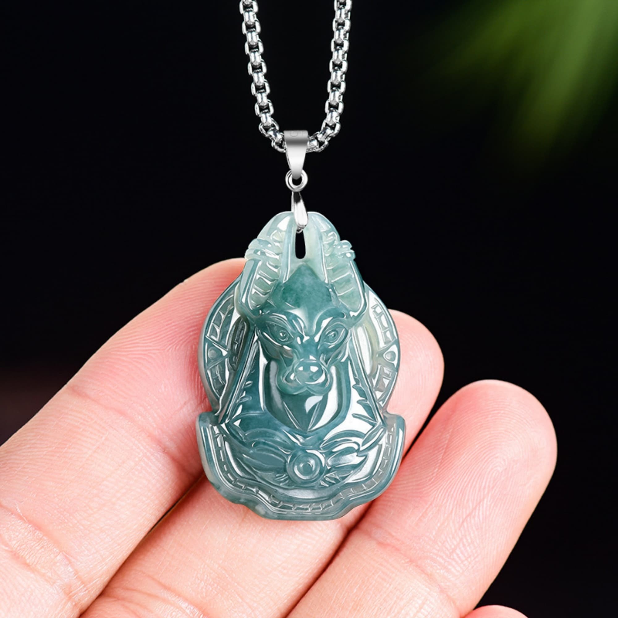 DDP 43.5mm Natural Certificated Type A Untreated Icy Blue Watery Guatemalan Jadeite Anubis Pendan