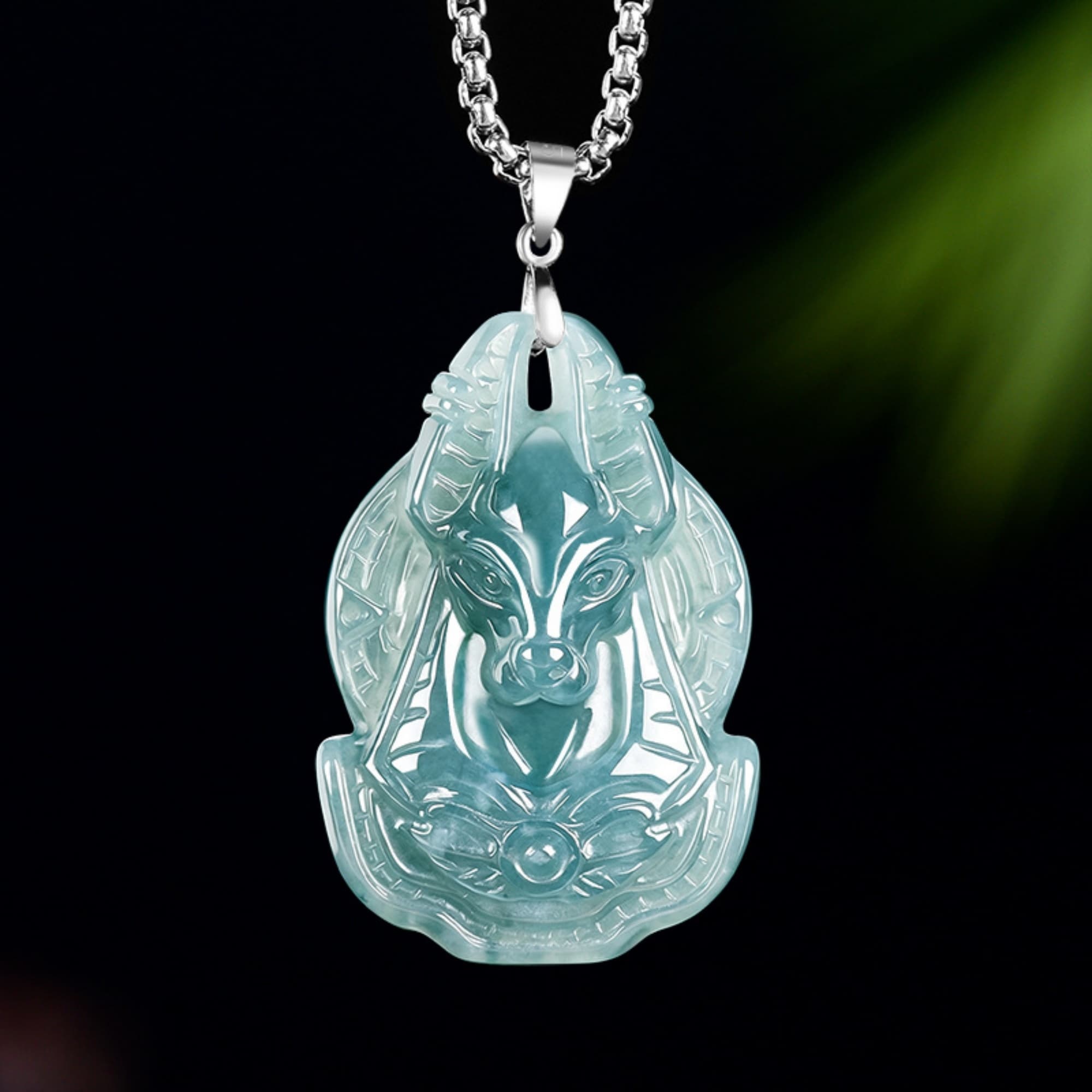 DDP 43.5mm Natural Certificated Type A Untreated Icy Blue Watery Guatemalan Jadeite Anubis Pendan
