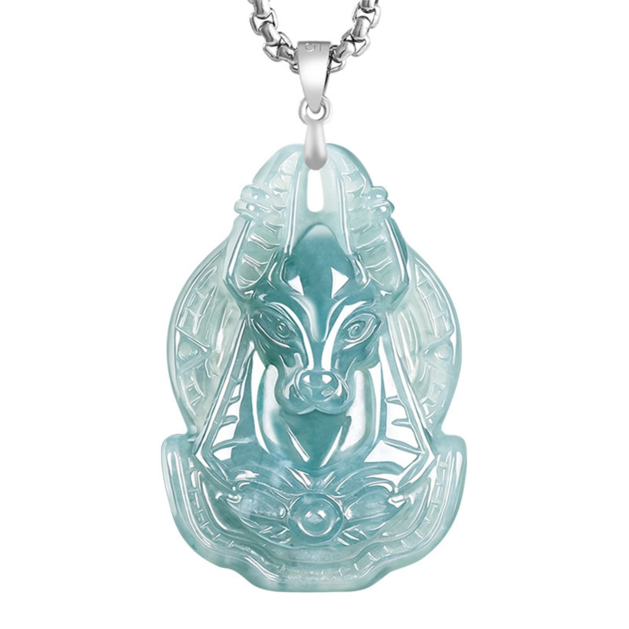 DDP 43.5mm Natural Certificated Type A Untreated Icy Blue Watery Guatemalan Jadeite Anubis Pendan