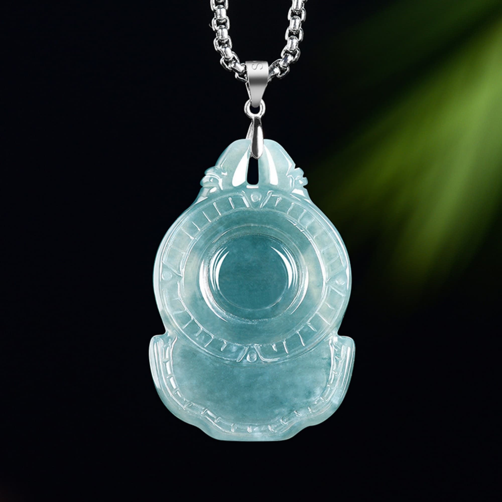 DDP 43.5mm Natural Certificated Type A Untreated Icy Blue Watery Guatemalan Jadeite Anubis Pendan