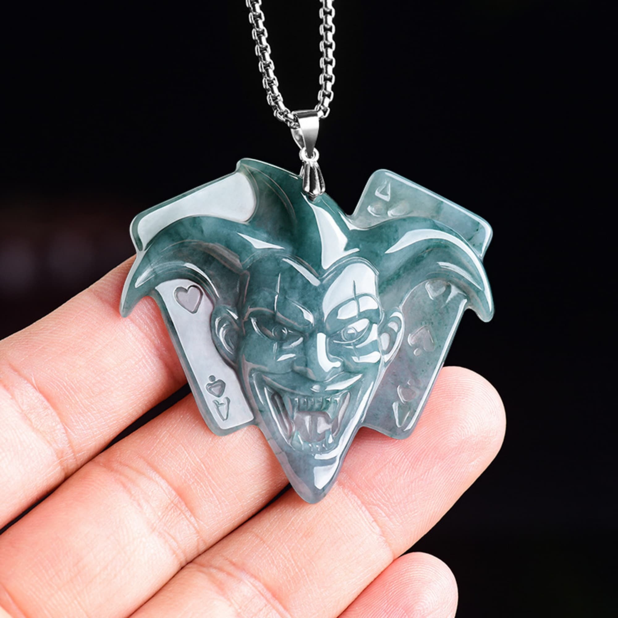 DDP 54mm Natural Certificated Type A Untreated Icy Blue Watery Guatemalan Jadeite Jester Pendant