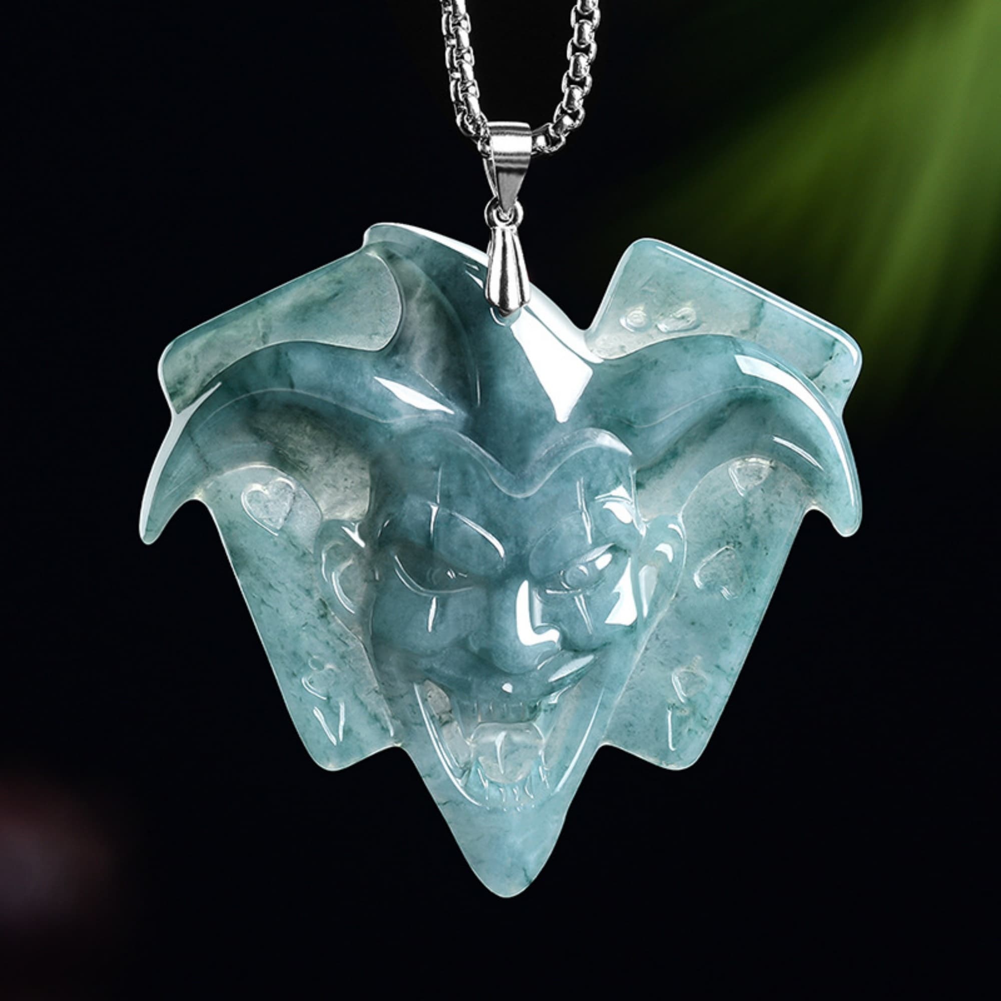 DDP 54mm Natural Certificated Type A Untreated Icy Blue Watery Guatemalan Jadeite Jester Pendant
