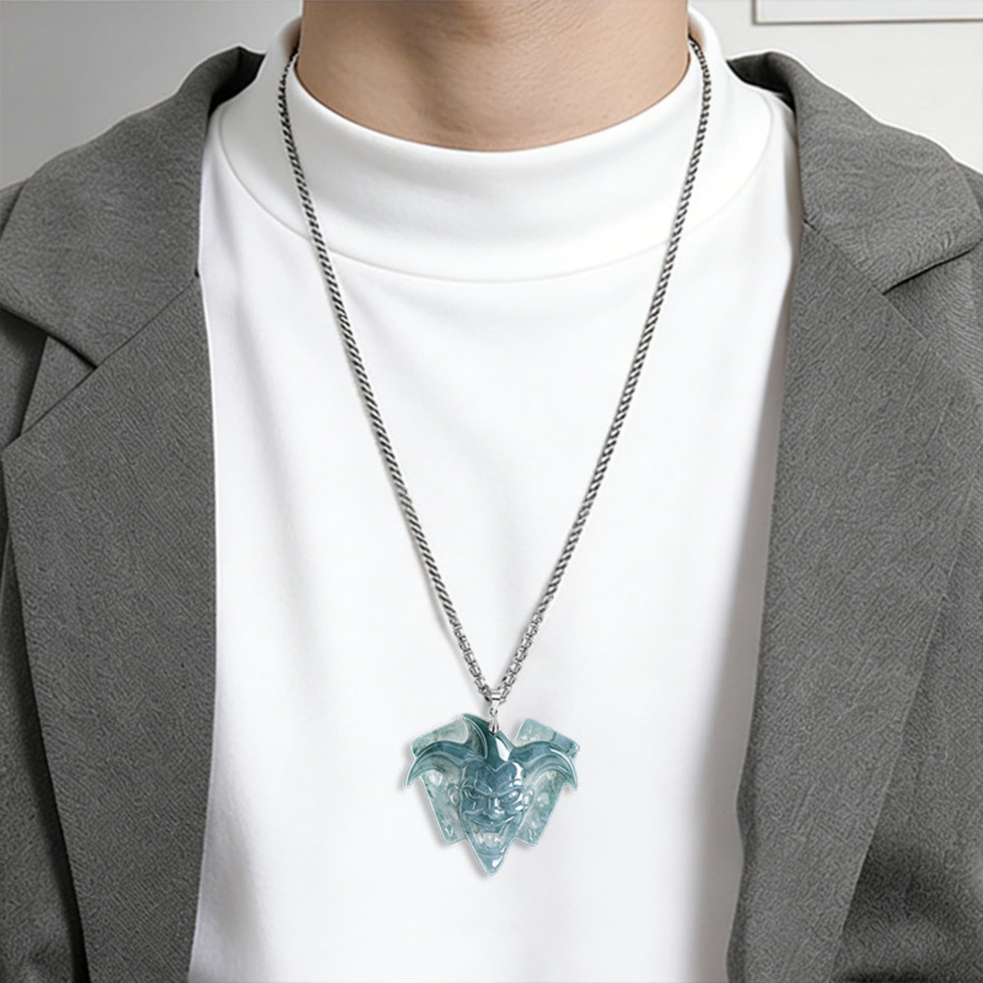 DDP 54mm Natural Certificated Type A Untreated Icy Blue Watery Guatemalan Jadeite Jester Pendant