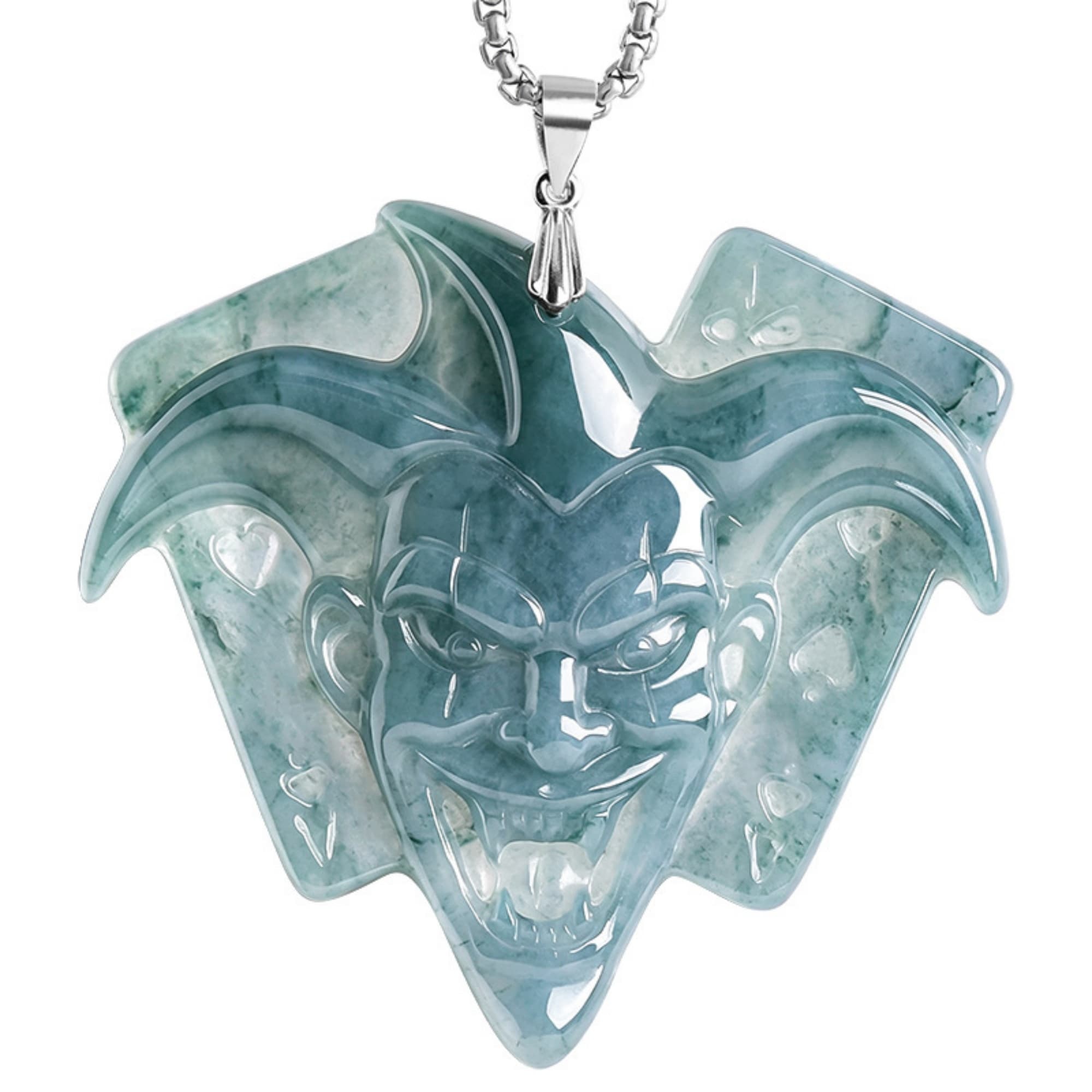 DDP 54mm Natural Certificated Type A Untreated Icy Blue Watery Guatemalan Jadeite Jester Pendant