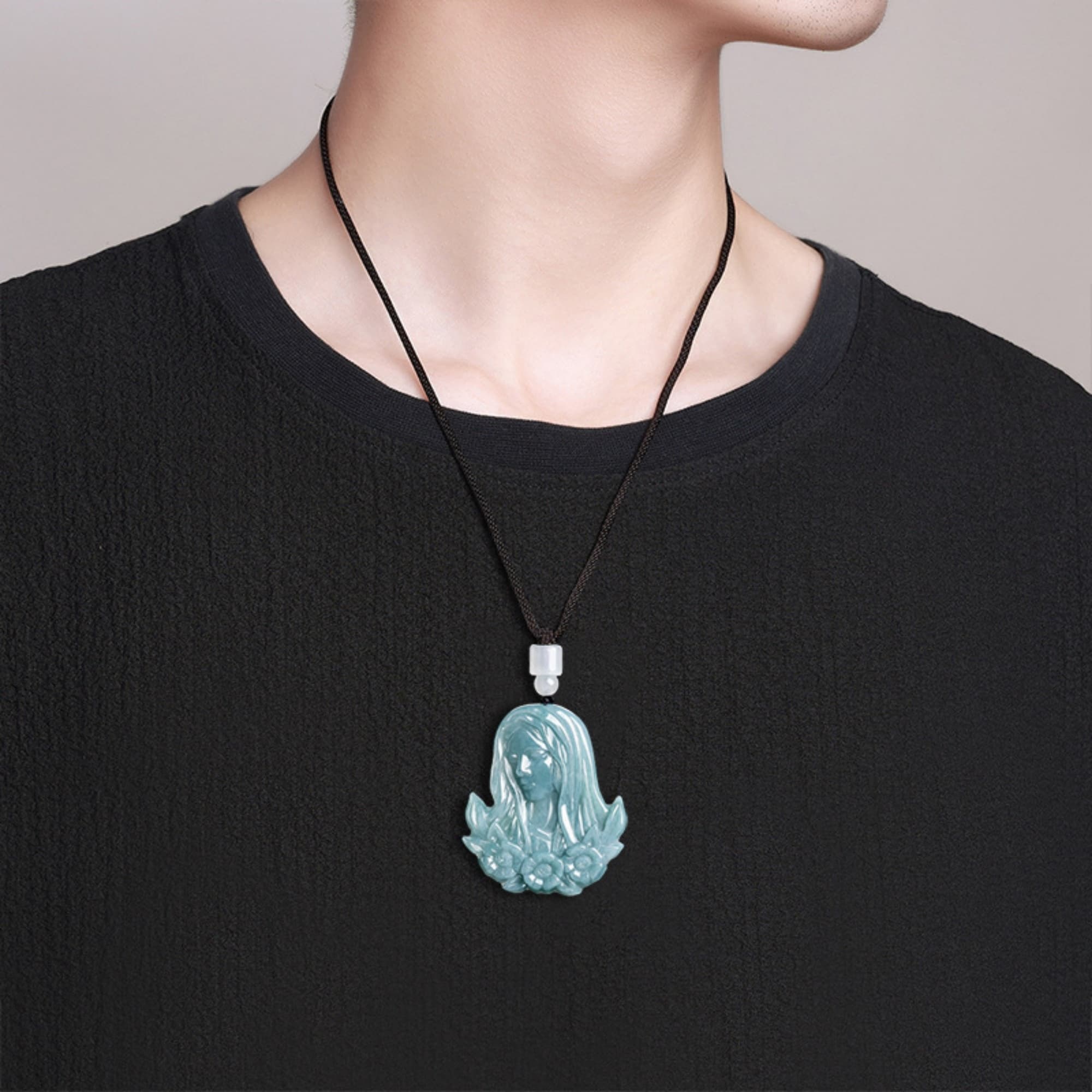 DDP 48.5mm Natural Certificated Type A Untreated Icy Blue Watery Guatemalan Jadeite Virgin Mary Pendant