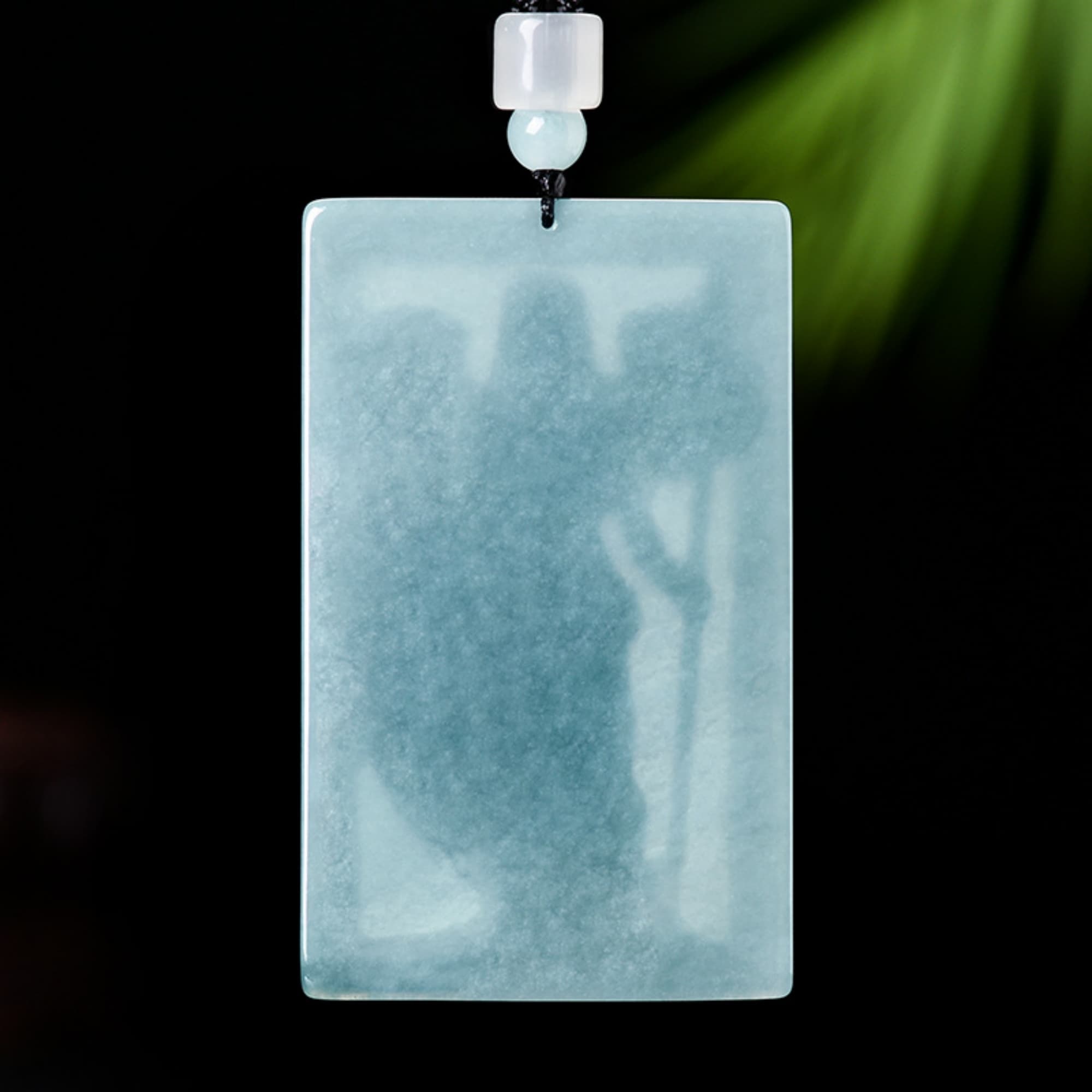 DDP 64mm Natural Certificated Type A Untreated Icy Blue Watery Guatemalan Jadeite Rectangle Pendant With Athena Goddess Carved
