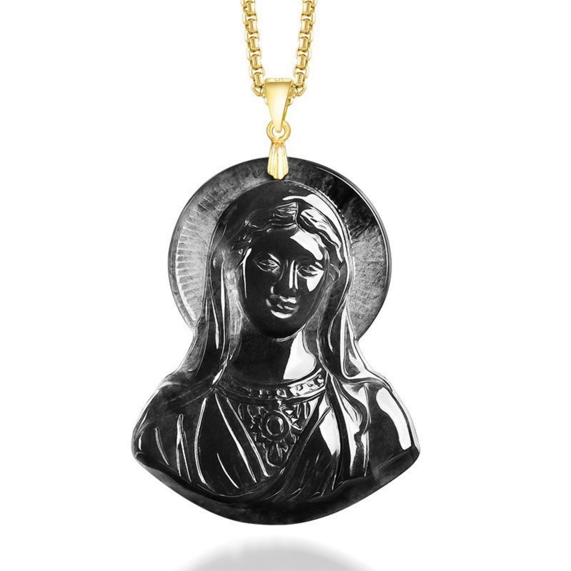 DDP 52mm Natural Certificated Type A Untreated Black Chicken Species Burmese Jadeite Virgin Mary Pendant