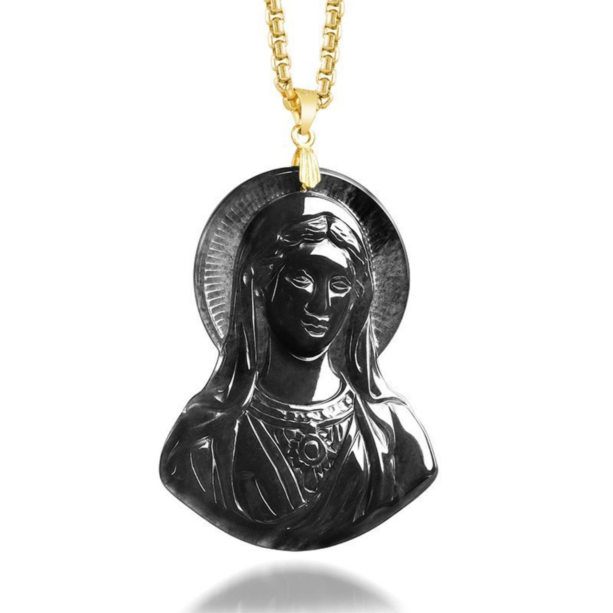 DDP 52mm Natural Certificated Type A Untreated Black Chicken Species Burmese Jadeite Virgin Mary Pendant
