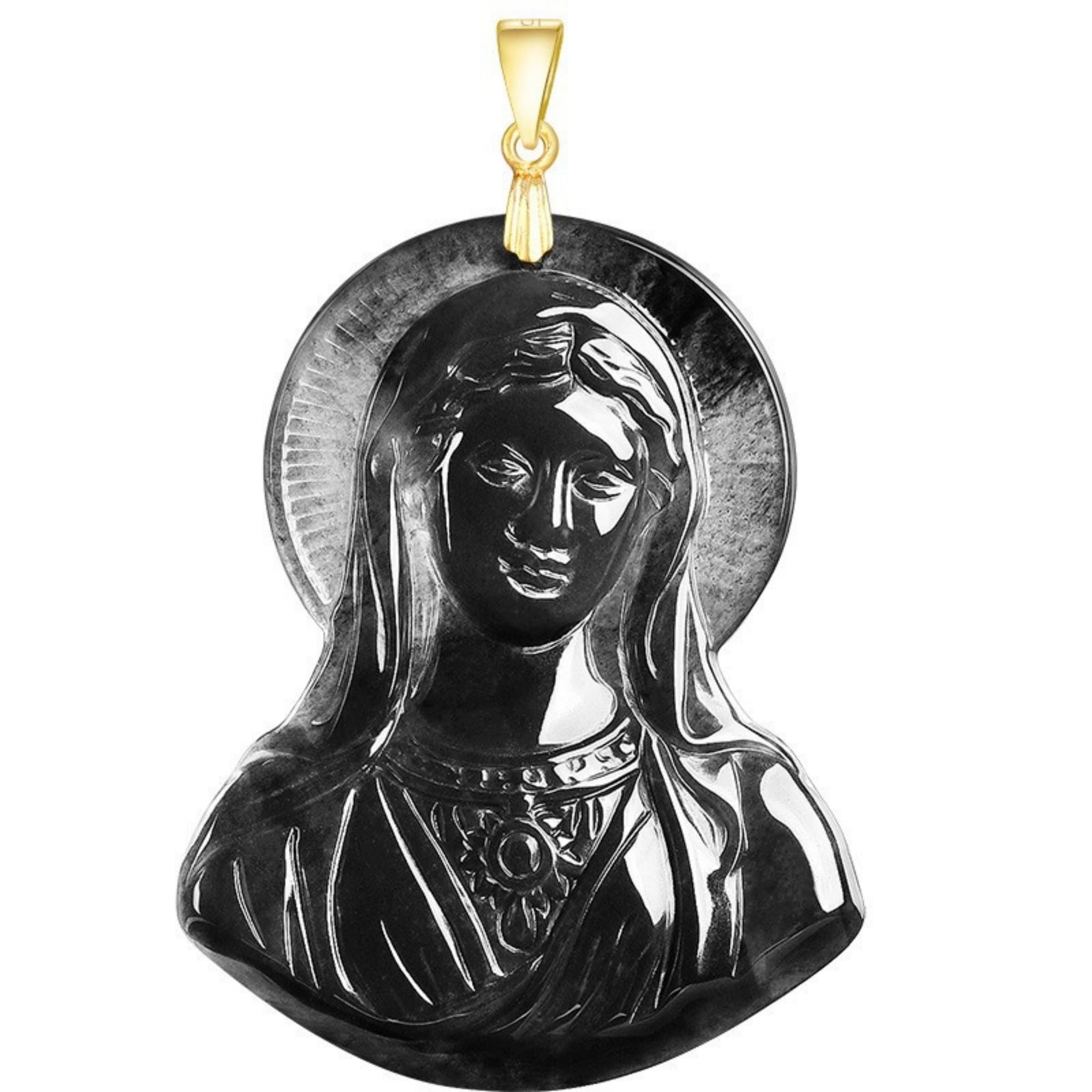 DDP 52mm Natural Certificated Type A Untreated Black Chicken Species Burmese Jadeite Virgin Mary Pendant
